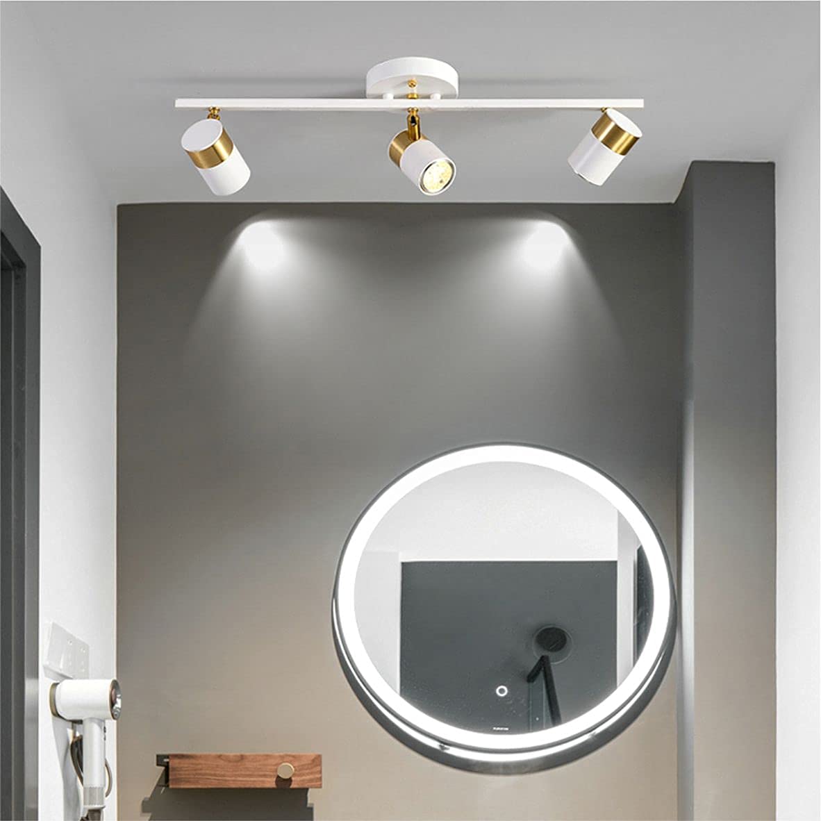 Fulesi 3-Light LED Track Lighting Kit - Adjustable Rotatable Spotlight Heads with Energy-Efficient LED Bulbs | White Ceiling Fixture for Farmhouse, Garage, Basement & Shower Lighting | Perfect for Task Lighting, Accent Illumination & Modern Home Decor
