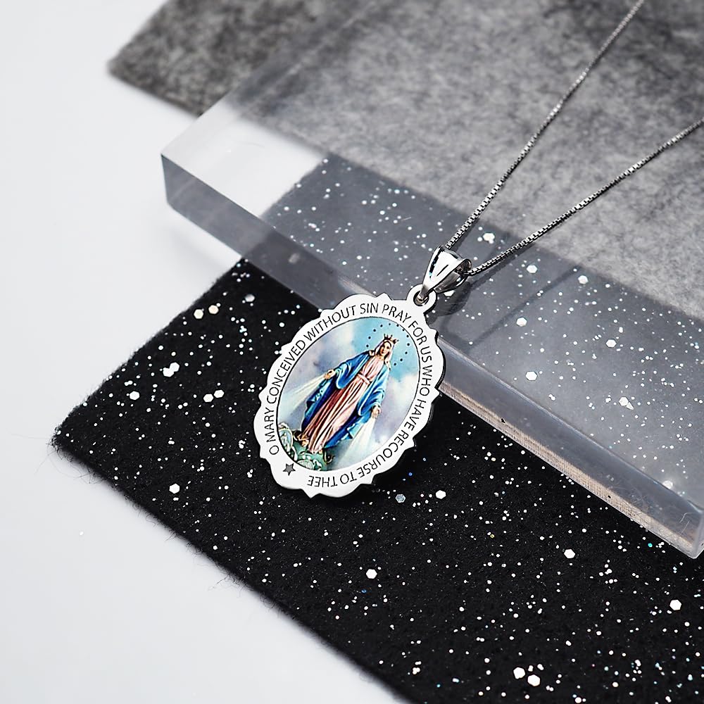 Miraculous Medal Necklace - Catholic Virgin Mary Pendant in 10K/14K Gold or Sterling Silver - Religious Jewelry for Women & Men - First Communion Gifts for Boys & Girls - Perfect for Daily Wear, Church Events & Spiritual Protection
