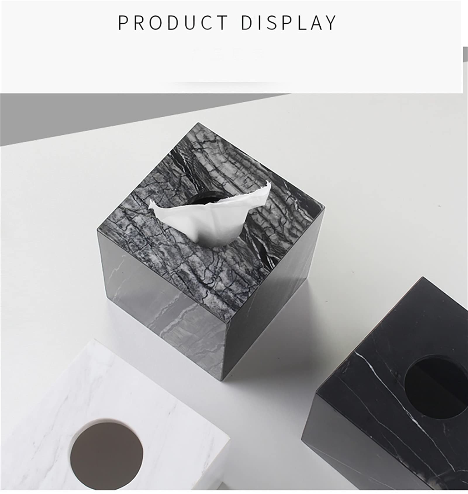 Marble Tissue Box Holder - White Square Cube Tissue Cover with Removable Bottom for Bathroom Vanity, Bedroom Dresser & Countertop Decor | Modern Home & Office Organization Accessory
