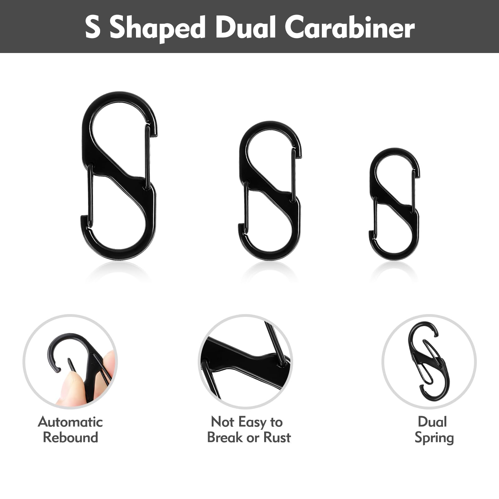 15 Pack Small Carabiner Clips - Heavy Duty Zipper Locks for Travel Backpack, Luggage & Outdoor Gear - Anti-Theft Security Clips for Camping, Hiking, Gym Bags (3 Sizes, Black) - Perfect for Travel Accessories & Outdoor Adventures