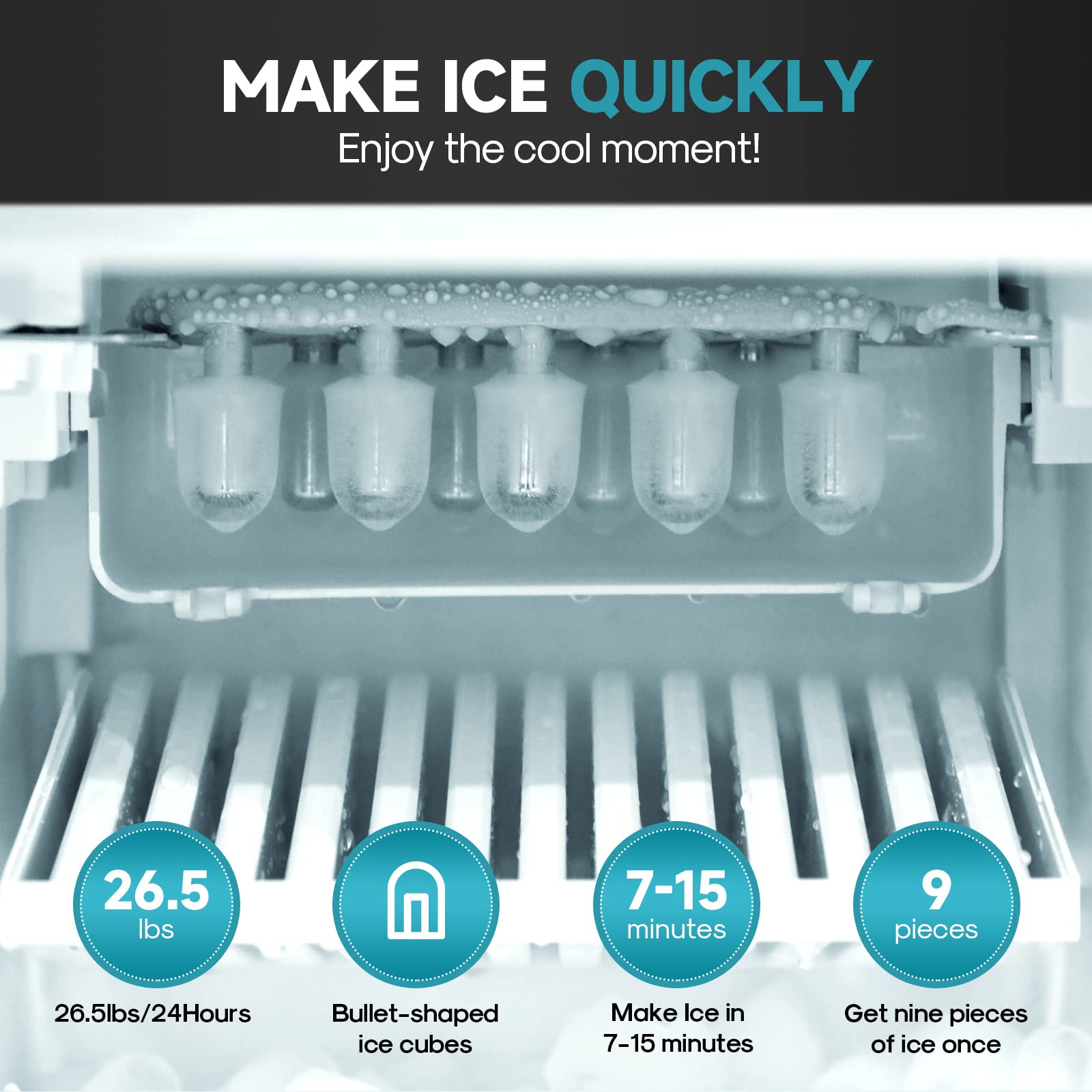 ICEPURE 3-in-1 Countertop Water Cooler Dispenser with Built-In Ice Maker - Hot, Cold & Room Temperature Water + Bullet Ice - Top Loading for 2/3/5 Gallon Bottles - 26.5 Lbs Daily Ice Production - Child Safety Lock - Black - Perfect for Home, Office & Kitchen Use