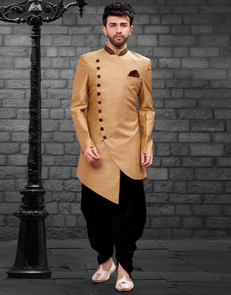 Luxury Beige Kurta with Imported Silk Dhoti Pant Set - Elegant Indian Ethnic Wear for Weddings & Festivals