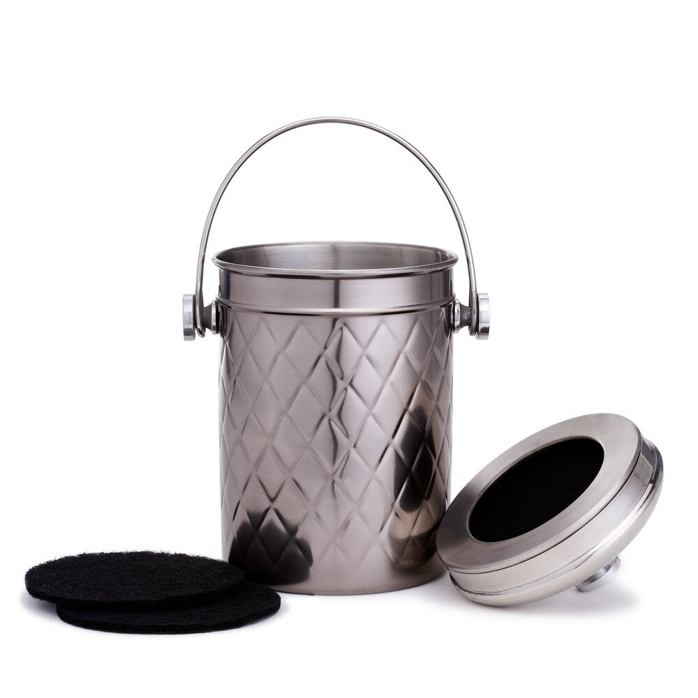 Black Mirror Compost Bin with 3 Charcoal Filters - 4 Qt Odor-Free Kitchen Compost Pail for Organic Waste Recycling | Perfect for Countertop, Garden & Eco-Friendly Homes