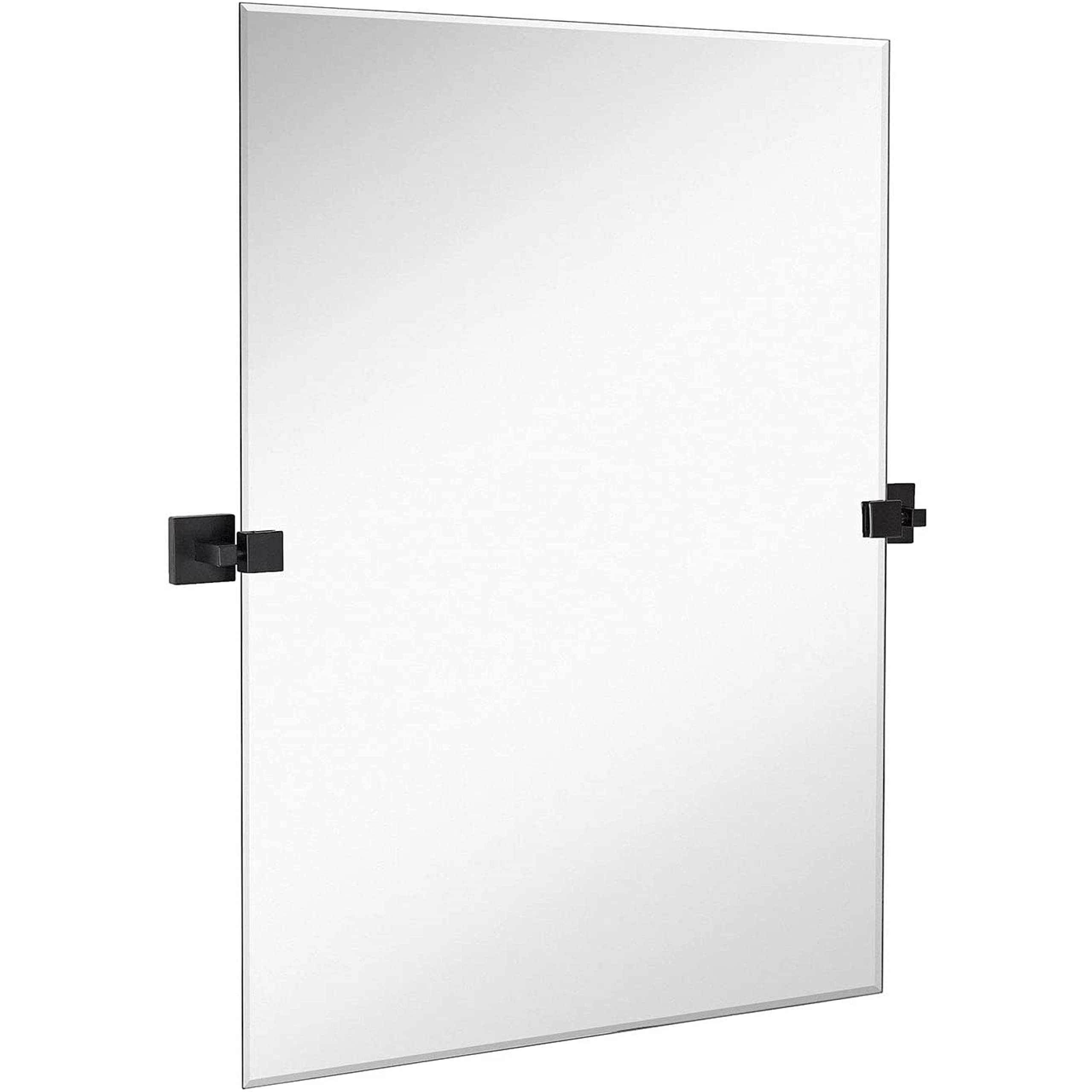 20x30 Inch Pivot Wall Mirror with Matte Black Brackets - Frameless Rectangular Bathroom Mirror - Adjustable & Tilting Vanity Mirror for Modern Farmhouse Decor - Perfect for Bathroom, Bedroom, and Entryway