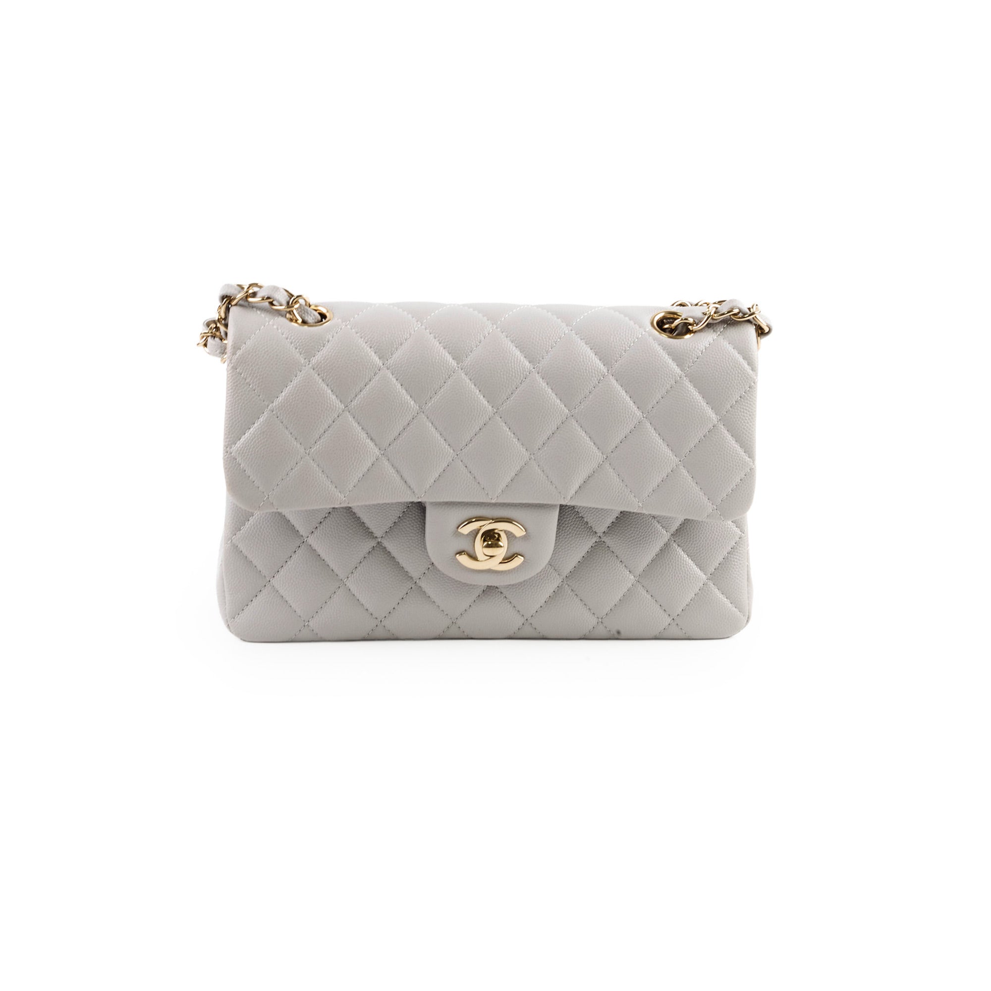 Chanel Small Caviar Double Classic Flap Bag in Dove Grey with Microchip - Luxury Designer Handbag for Women, Perfect for Evening Events & Special Occasions