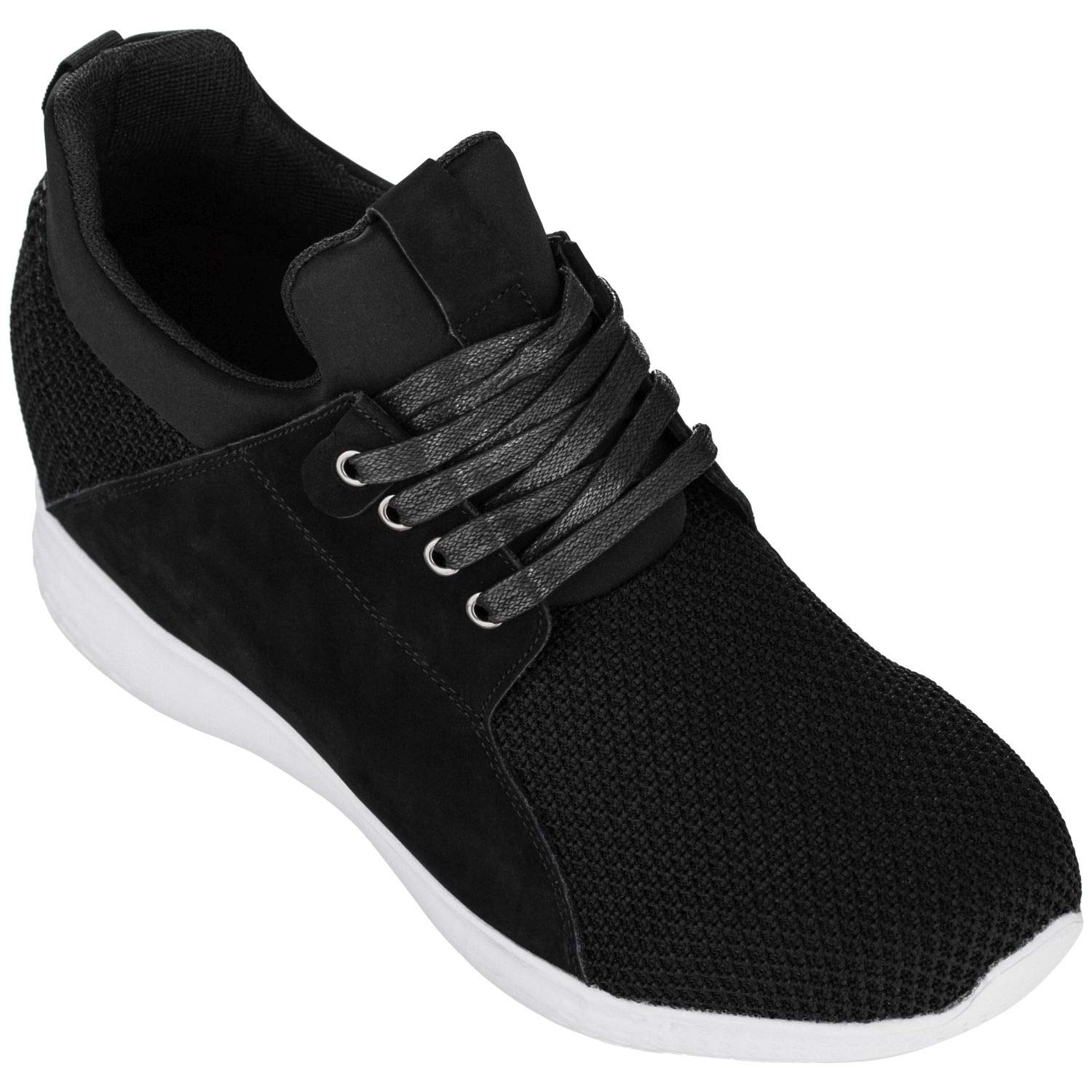 CALTO Men's Invisible Height Increasing Elevator Sneakers - Black Mesh Breathable Lace-up Fashion Shoes - 3.2 Inches Taller - Lightweight Comfortable Walking Shoes for Work, Dating & Daily Wear - Size 11 D(M) US