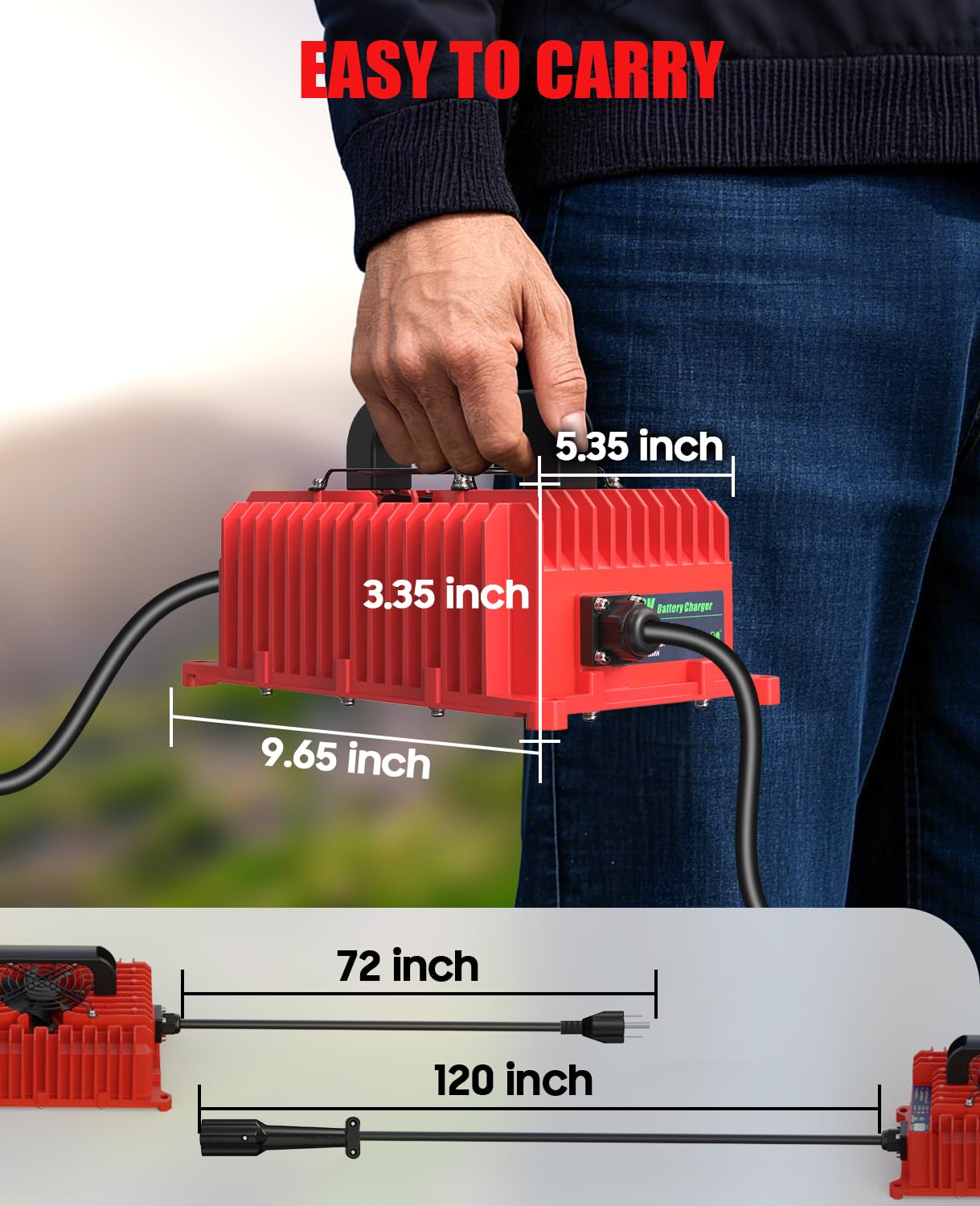48V 15A Golf Cart Battery Charger for Club Car DS/Precedent - IP68 Waterproof Smart Charger with 3-Pin Round Plug & Trickle Charge (Red) - Perfect for Golf Carts, Utility Vehicles & Outdoor Power Equipment