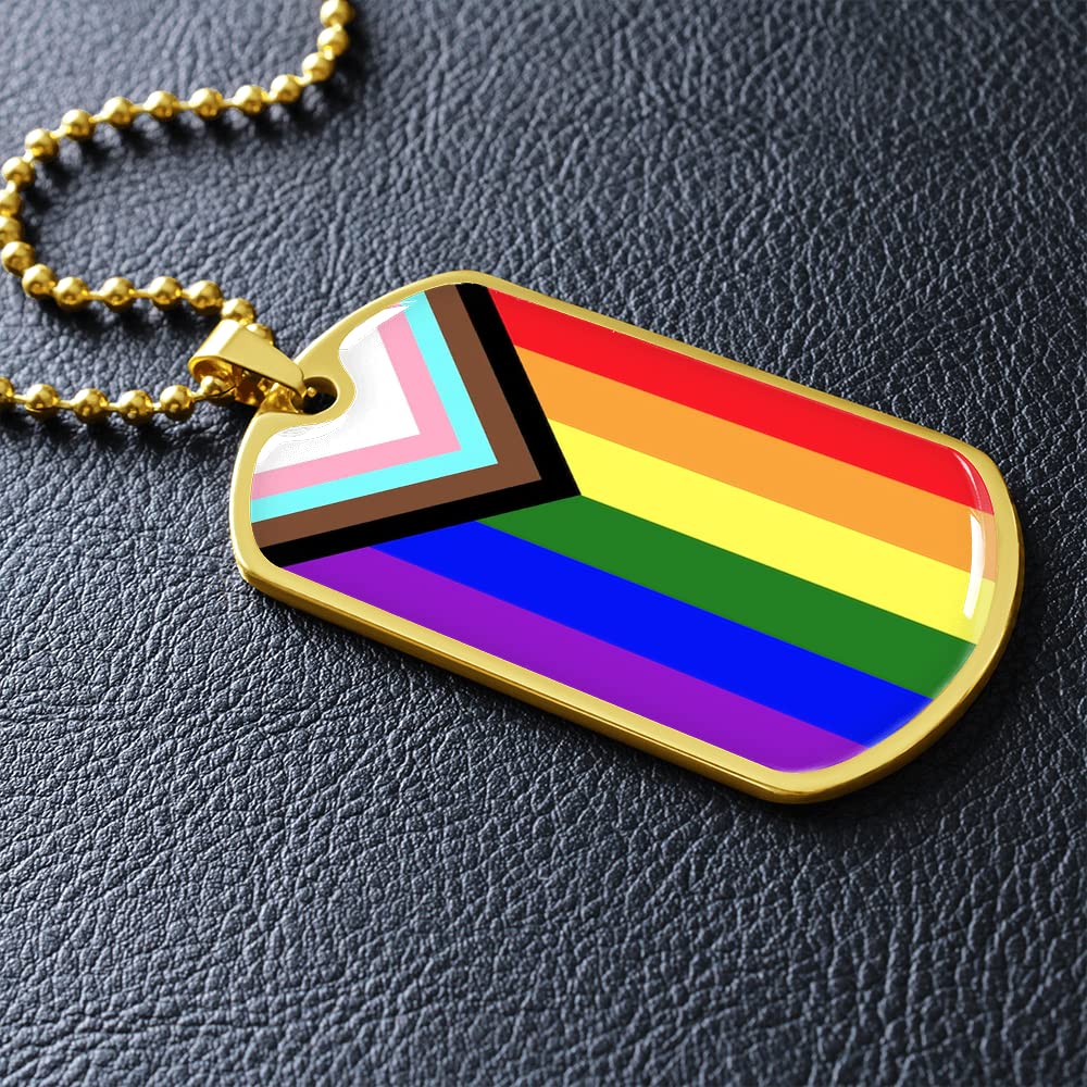 Customized Progress Pride Necklace - Rainbow LGBTQ+ Dog Tag Pendant with Gift Box | Gay, Lesbian & Bisexual Pride Jewelry | Perfect for Pride Month, Couples Gifts & Everyday Wear