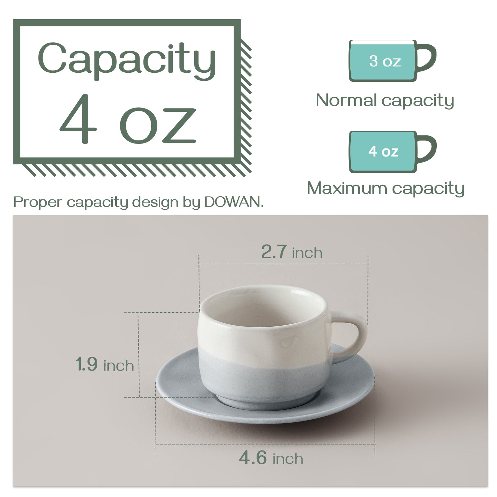 Premium Espresso Cups with Saucers - 3 oz Ceramic Coffee Cups Set of 4 - Perfect for Home, Office & Italian Coffee Shops