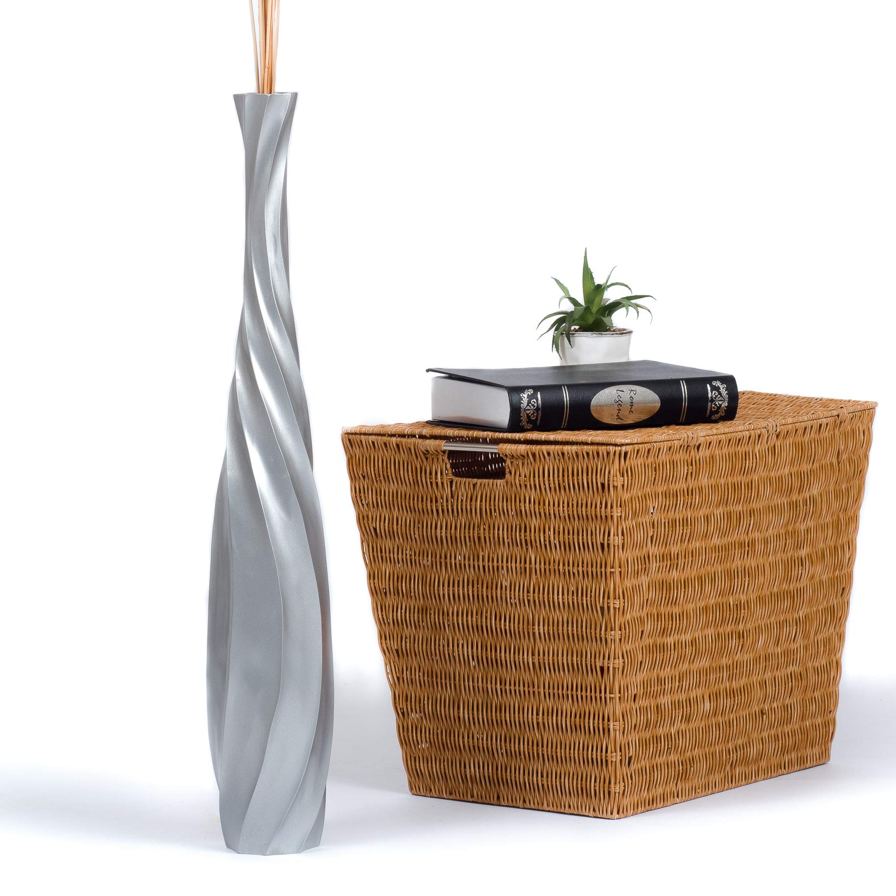 Leewadee 28 Inch Large Silver Floor Vase - Wooden Farmhouse Decor for Flowers, Fake Plants & Pampas Grass - Perfect for Living Room, Entryway or Wedding Centerpiece Decorations