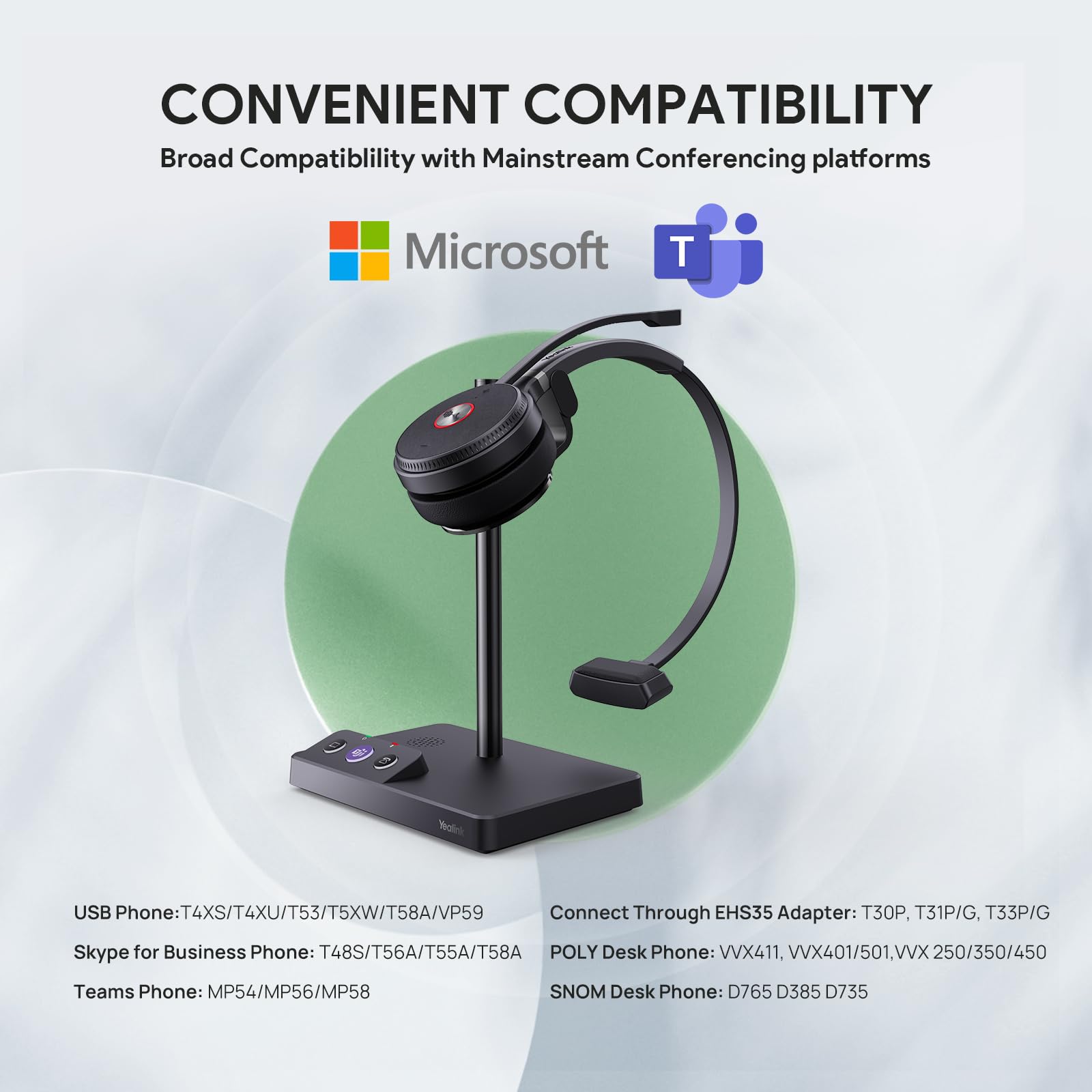 Yealink WH62 DECT Mono Wireless Headset for Microsoft Teams - 525ft Range, Noise Canceling Mic, 13H Talk Time - Compatible with IP Phones & Computers - Ideal for Office, Call Centers & Remote Work