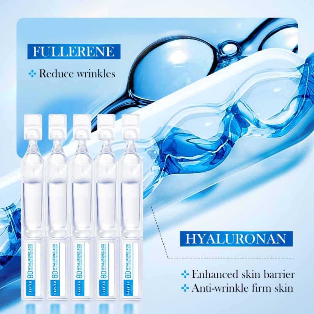 8D Hyaluronic Acid Serum for Face - Anti-Wrinkle Repair Essence with Deep Hydration, Ultra Moisturizing Skincare Vials (15pcs/Box) - Perfect for Dry Skin Care Routine & Night Time Skin Repair