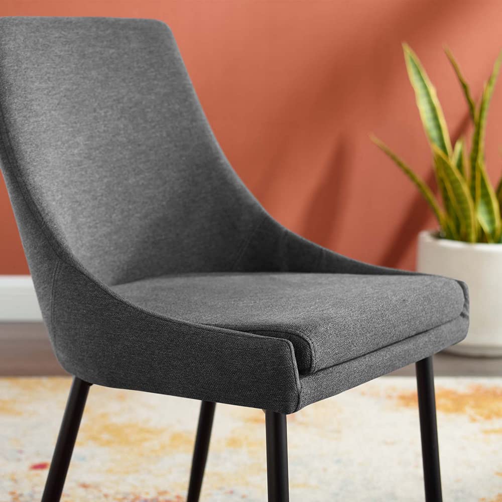 Modway Viscount Upholstered Fabric Dining Chairs Set of 2 - Black Charcoal Modern Kitchen Chairs for Dining Room, Restaurant & Home Decor