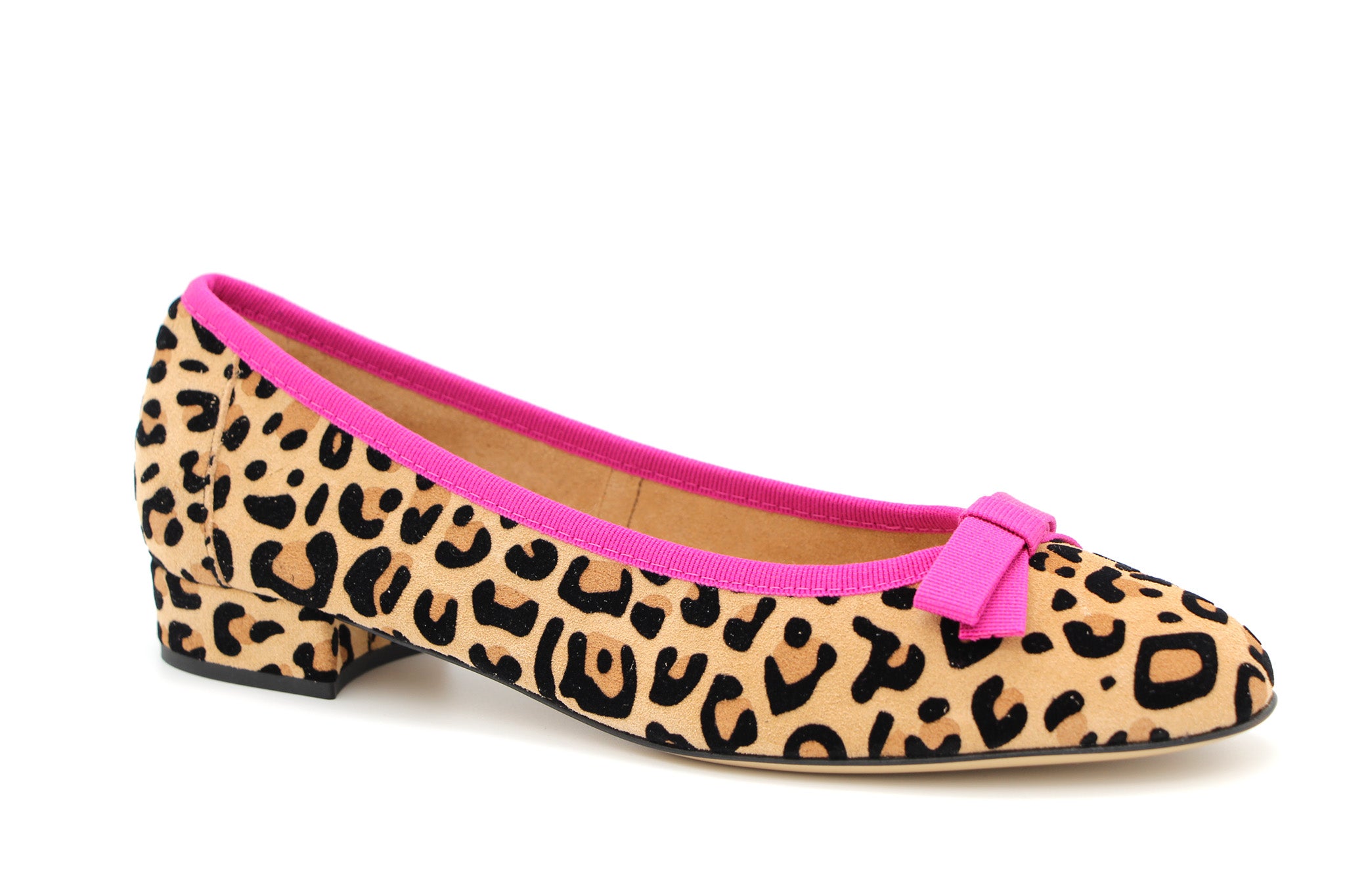 Fabucci Women's Leopard Print Ballet Flats - Pink Piping Comfortable Slip-On Shoes for Work, Office & Casual Outfits