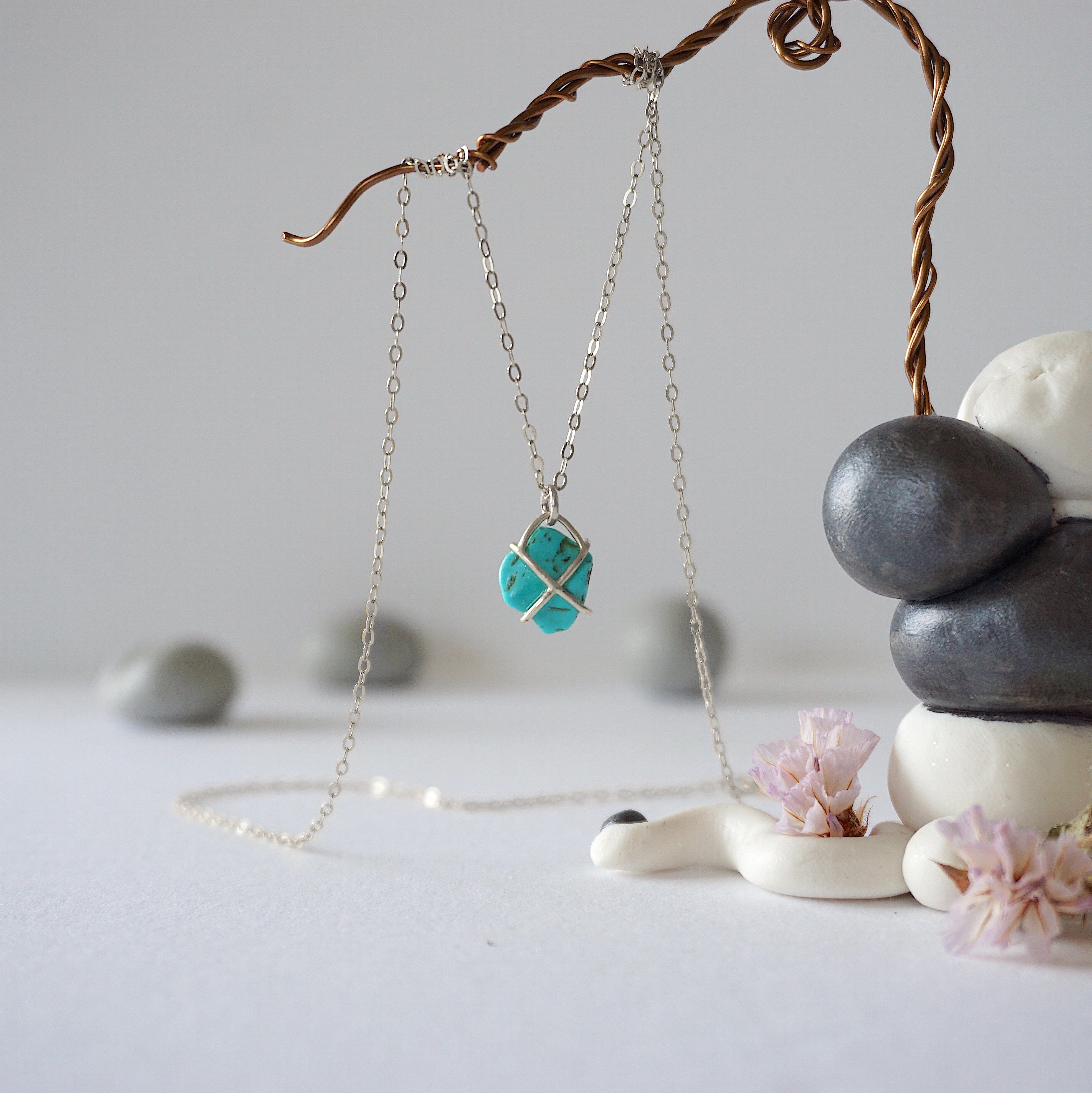 Turquoise Huggie Charm Necklace in Sterling Silver - Perfect for Everyday Wear, Gifts & Boho Fashion