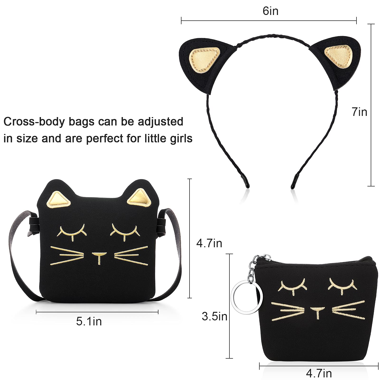 Weewooday 3-Piece Cat Shoulder Bag Set - Cute Christmas Crossbody Purse with Mini Coin Wallet & Cat Ears Headband - Perfect Gift for Girls & Cat Lovers (Black) - Ideal for Holiday Gifting, Cosplay & Daily Fashion Accessories