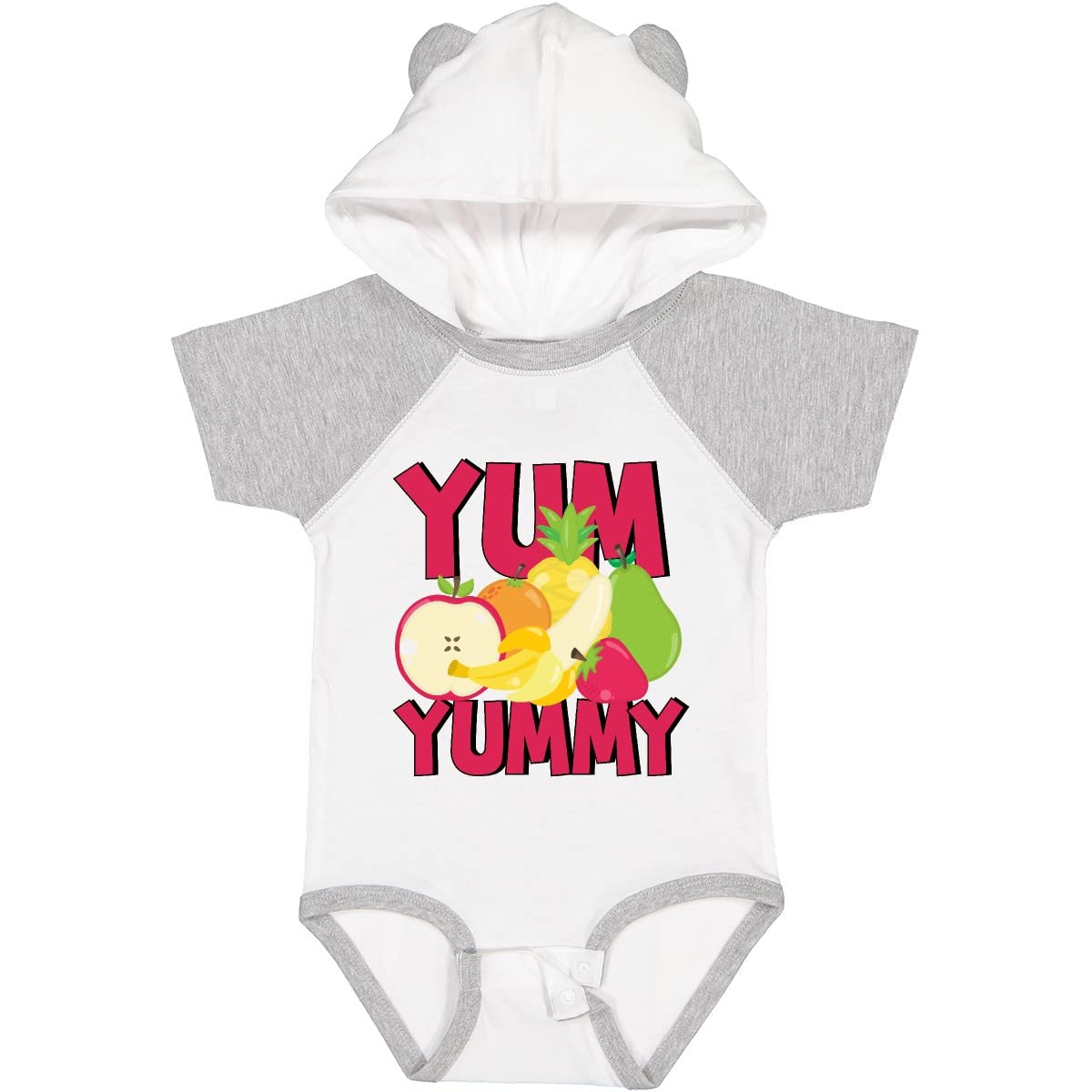 Inktastic Yummy Text with Fruit Baby Bodysuit - Cute & Comfortable Infant Outfit for National Nutrition Month | Perfect for Newborns, Photo Shoots & Everyday Wear