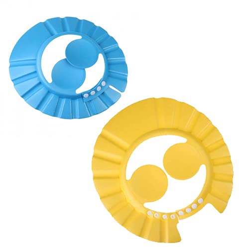Sage Square Adjustable Baby Shower Cap with Ear Protector - Soft & Safe Bathing Hat for Infants (Blue & Yellow, Pack of 2) - Perfect for Gentle Hair Washing, Bath Time & Toddler Water Play