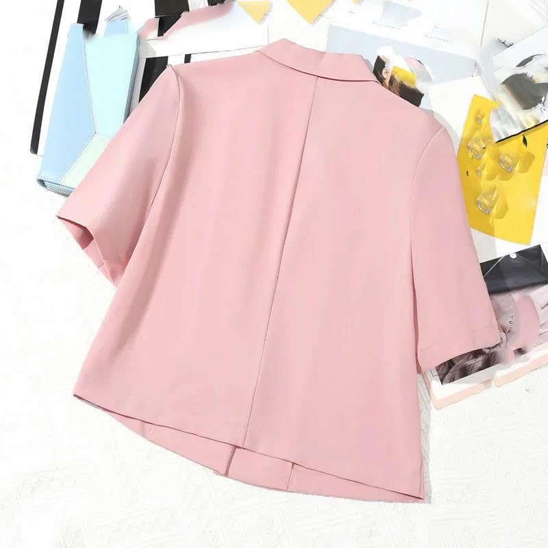 Women's Summer Cropped Blazers - Thin Short Sleeve Korean Style Casual Single Button Notched Suit Jacket for Office, Dating & Outdoor Events