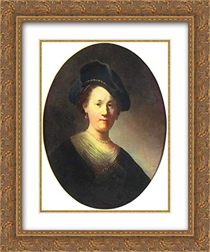 Rembrandt Young Woman in Cap Art Print - 20x24 Inch Gold Ornate Framed Museum Quality Painting with Double Matting - Perfect for Living Room, Bedroom or Office Wall Decor