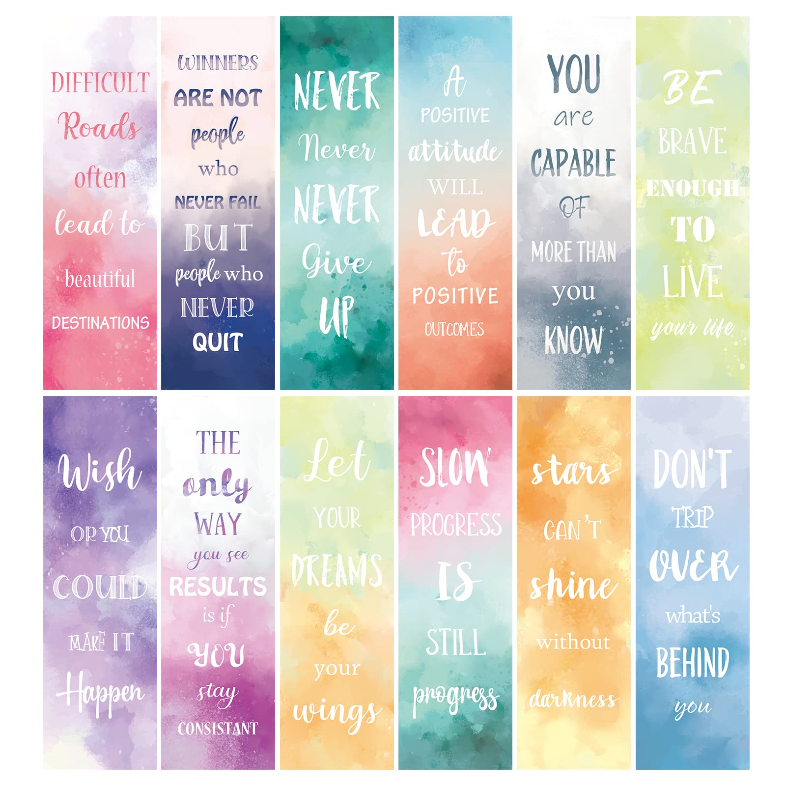 60 PCS Inspirational Bookmarks for Women & Men - 12 Styles Motivational Bookmarks for Kids, Students, Teachers - Bulk Positive Reading Bookmarks for Book Lovers - Perfect for School, Home, Office & Gifts