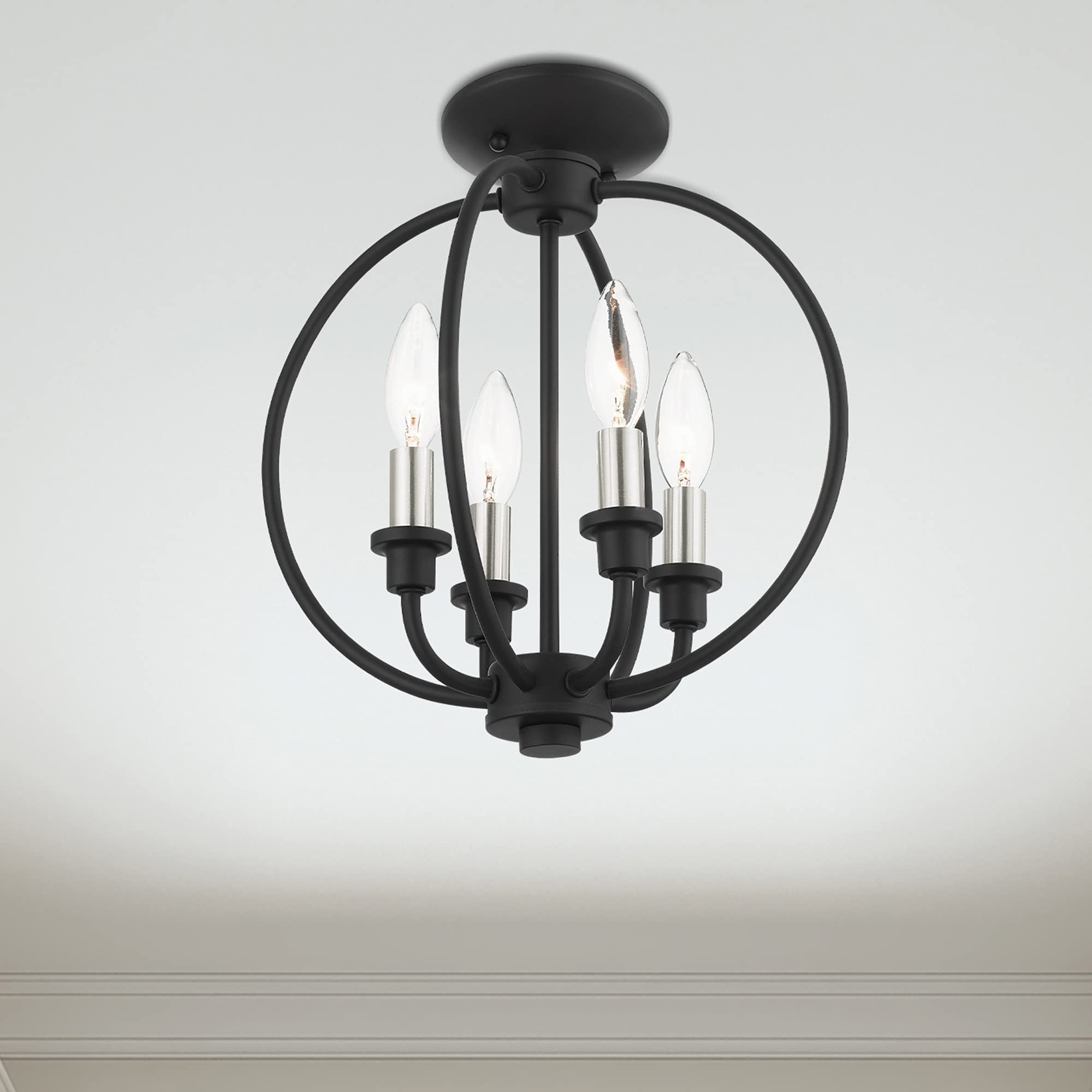 Livex Lighting 4664-04 4-Light Black Modern Chandelier - Elegant Ceiling Fixture for Dining Room, Bedroom or Living Room Lighting