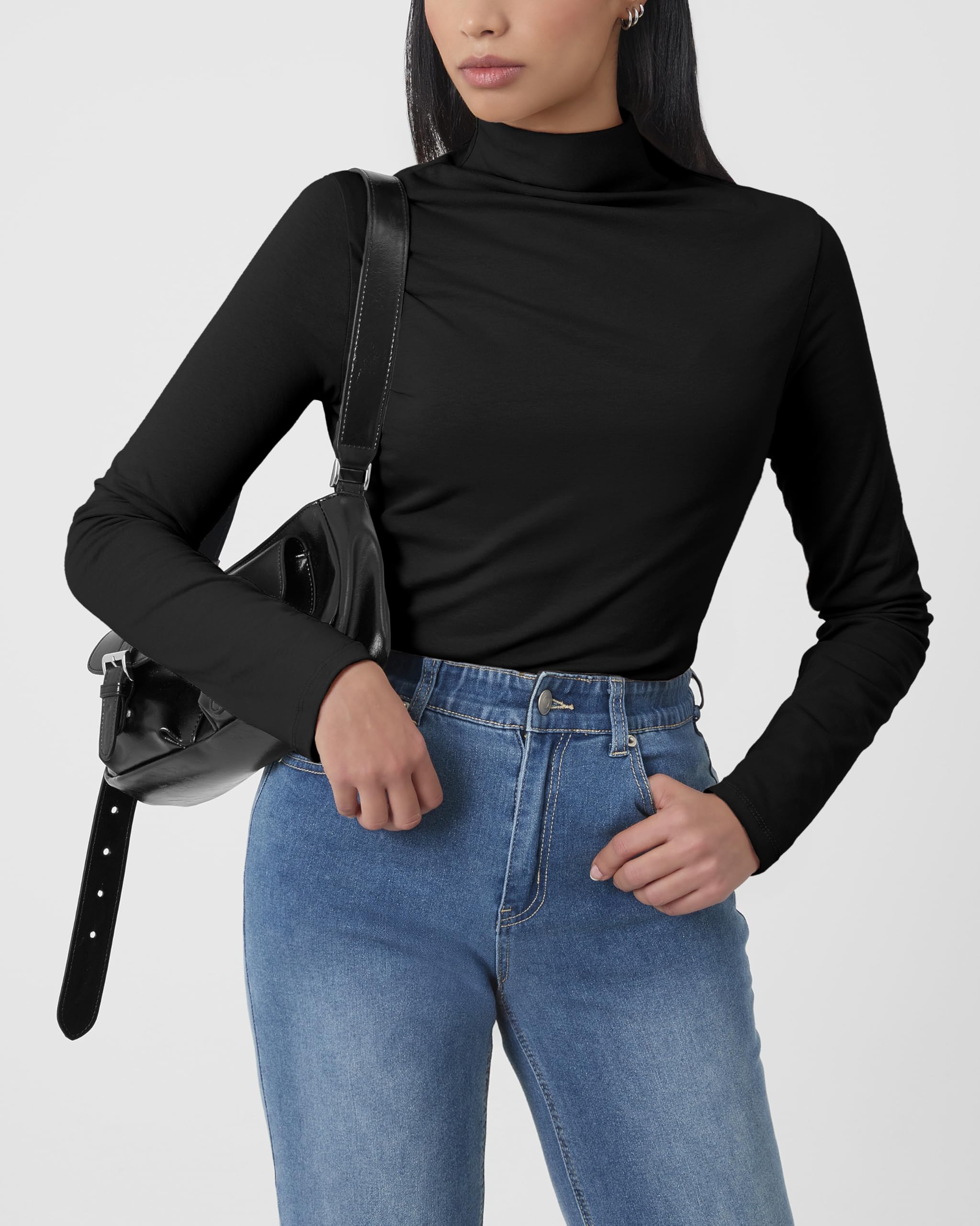 GIVON Women's Mock Turtleneck Long Sleeve T-Shirt - Soft Stretch Classic Fit Basic Layer Tee for Work, Casual & Layering Outfits