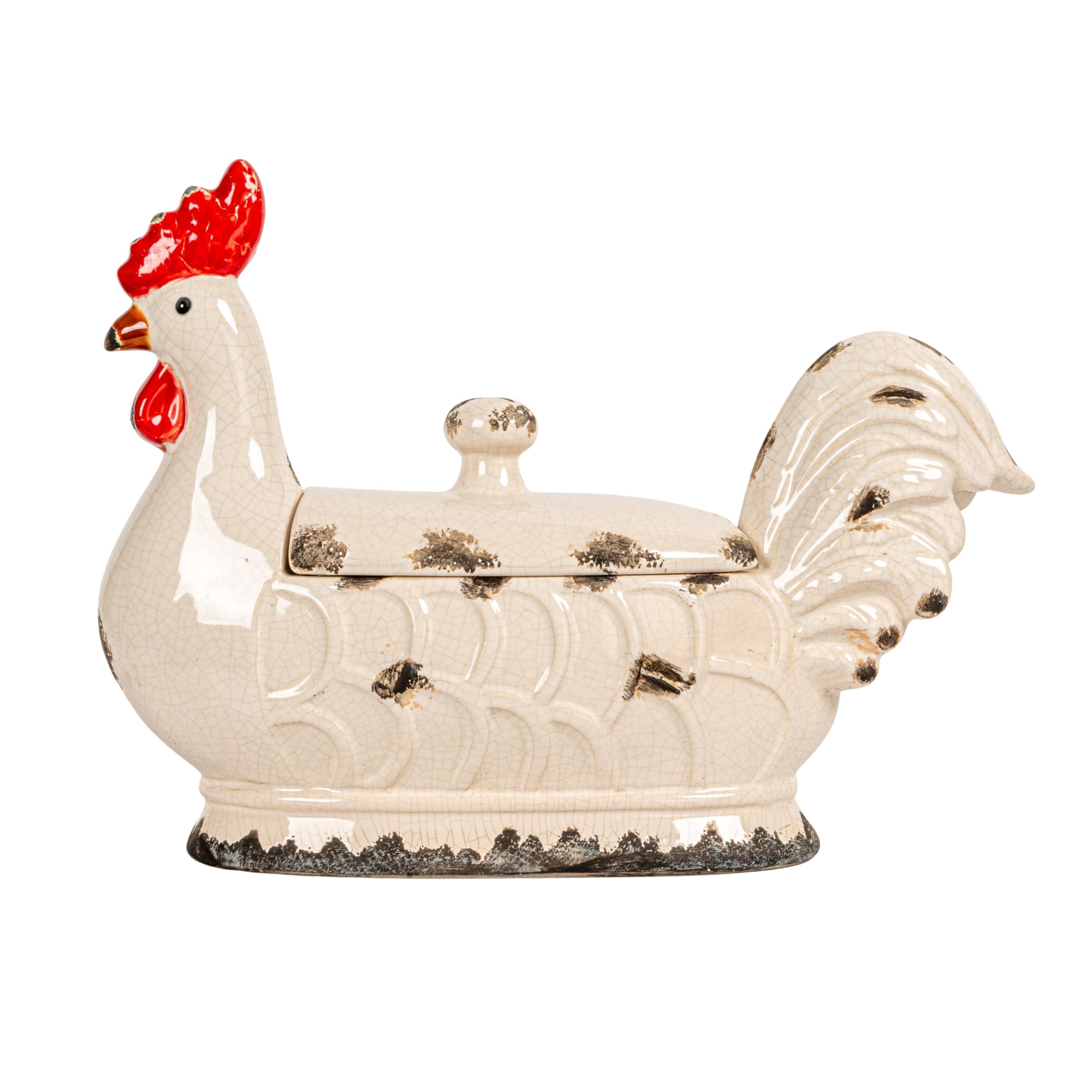 Creative Co-Op Rooster-Shaped Ceramic Canister with Airtight Lid - Perfect for Kitchen Storage, Coffee, Tea & Sugar | Farmhouse Decor & Country Style Home Accessories