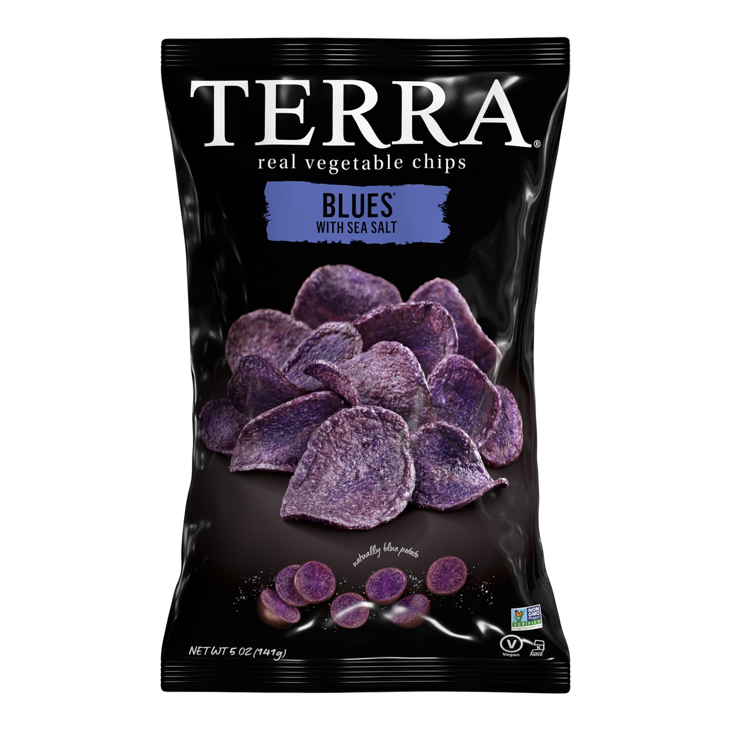 Terra Vegetable Chips - Blues Chips with Sea Salt, 5 Oz (Pack of 12) | Healthy Snacks for Parties, Office & Road Trips | Gluten-Free & Vegan Friendly
