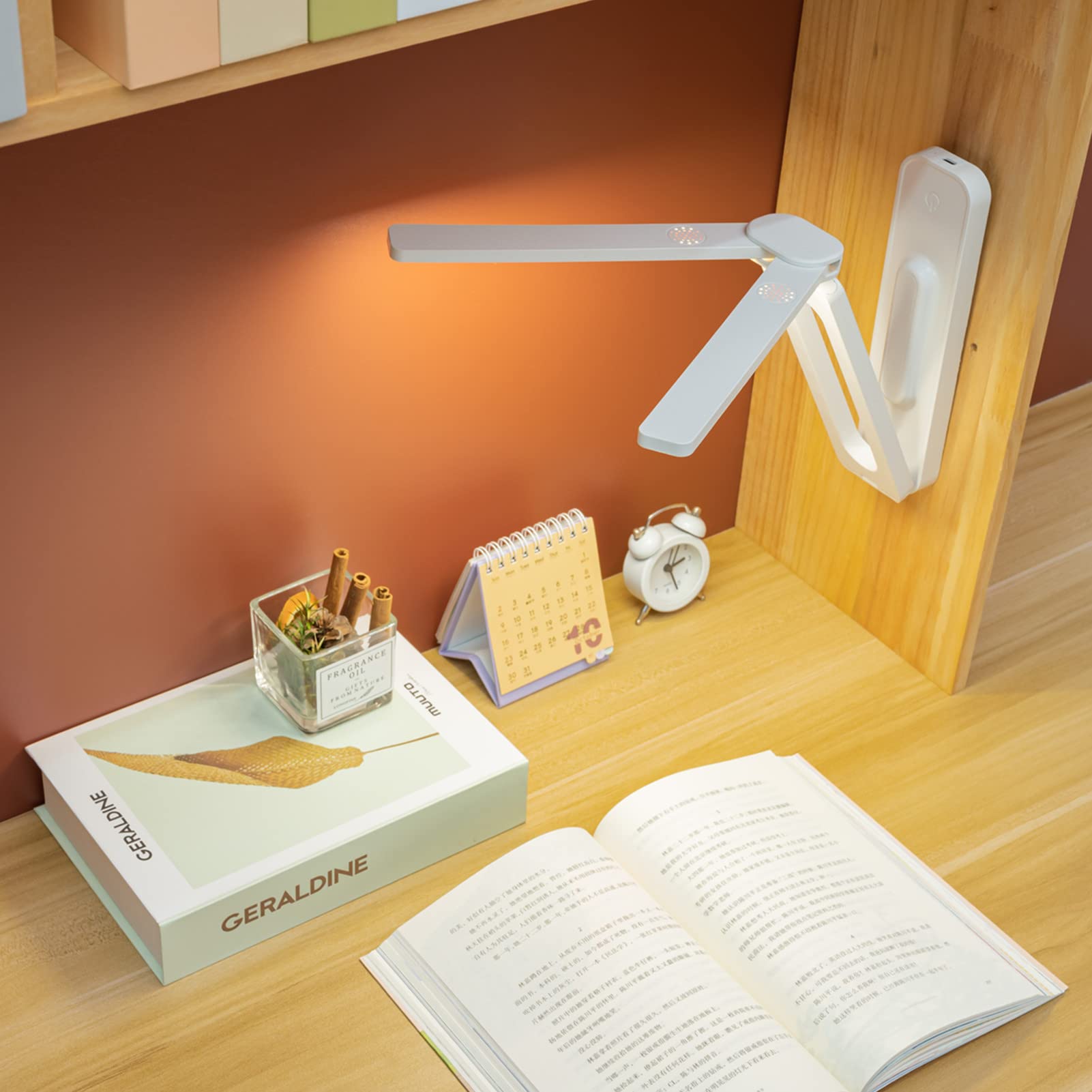 Rechargeable Double Head Desk Lamp with Large Lighting Range - Foldable & Portable USB-C Mini Lamp for Small Spaces, College Dorm, Office - Perfect for Studying, Reading & Traveling (White)
