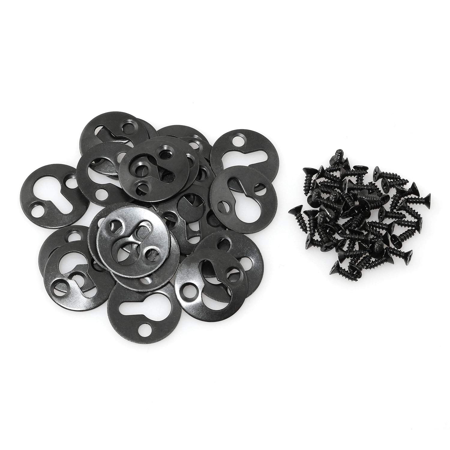RLECS 24 Pack Black Metal Round Keyhole Brackets - Heavy Duty Picture Frame Hangers, Shelf & Mirror Mounting Hardware with Screws - Perfect for Wall Art, Floating Shelves & Home Decor Organization