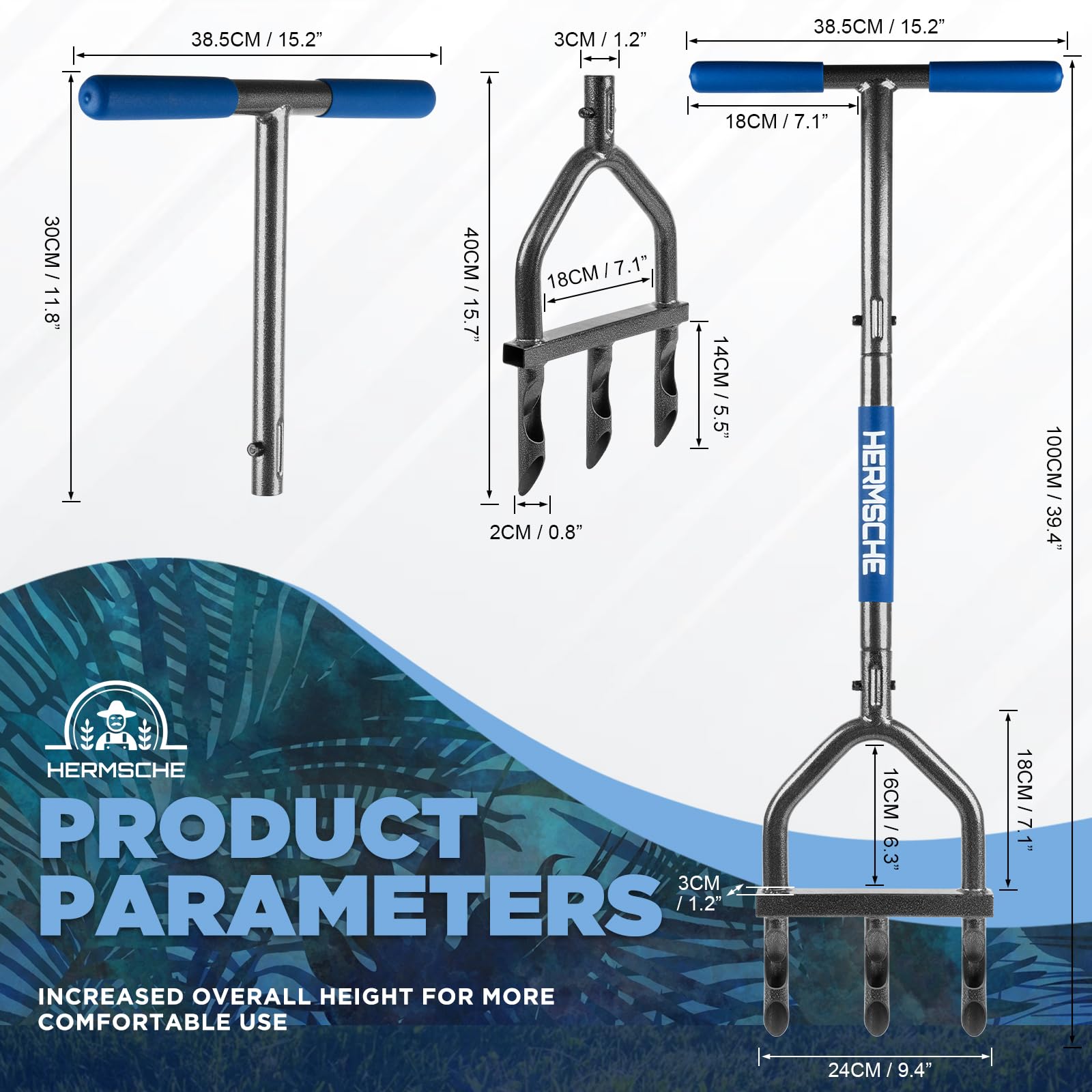 Heavy Duty Manual Lawn Aerator Tool with 3 Hollow Tines - Core Aeration Plugger for Compacted Soil in Yard, Garden & Lawn Care | Perfect for Spring/Summer Lawn Maintenance & Soil Health Improvement