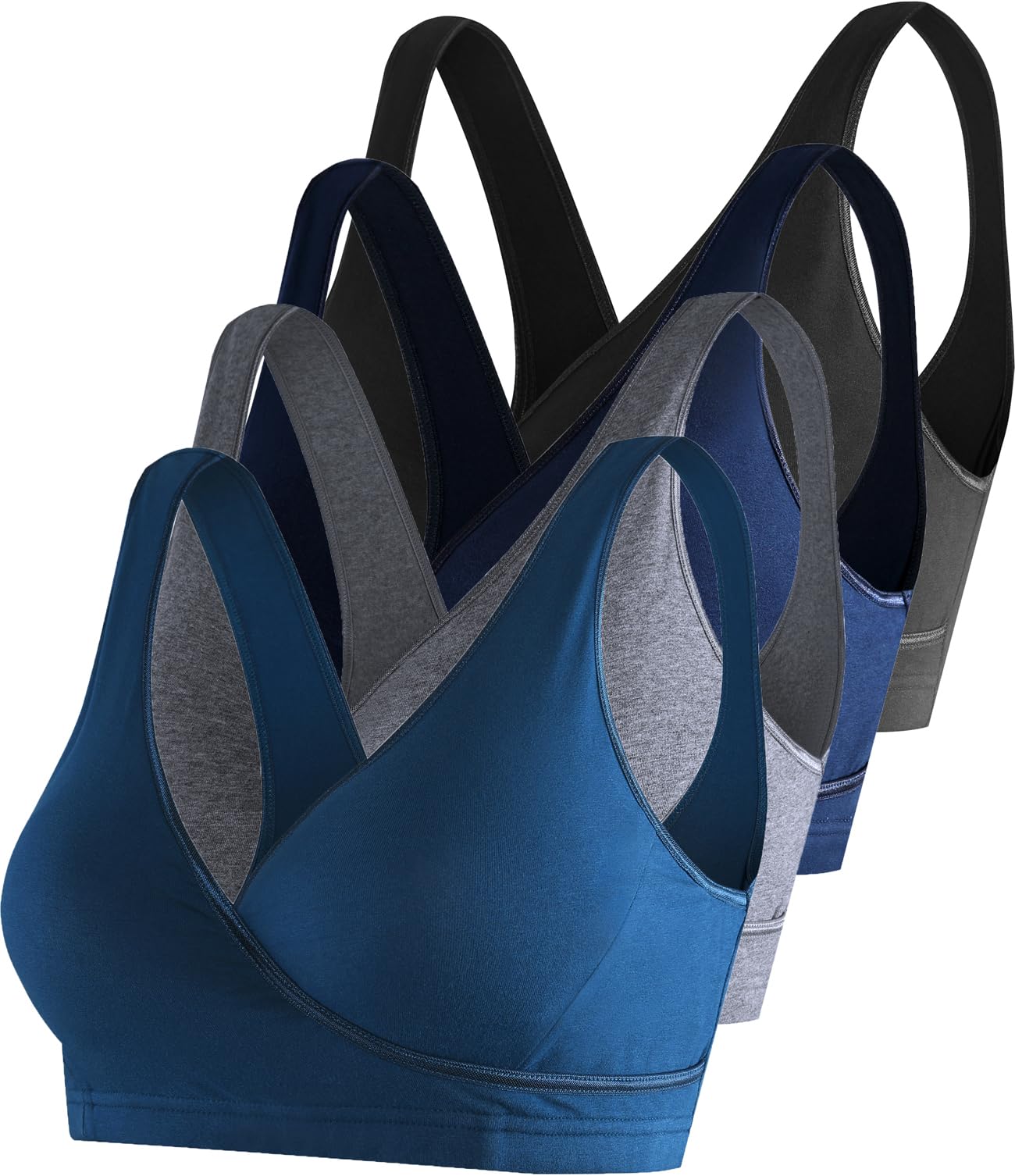 SUIEK 4 Pack Maternity Nursing Sleep Bra - Soft Cotton Breastfeeding Bralette for Comfortable Night Wear & Daytime Nursing Support