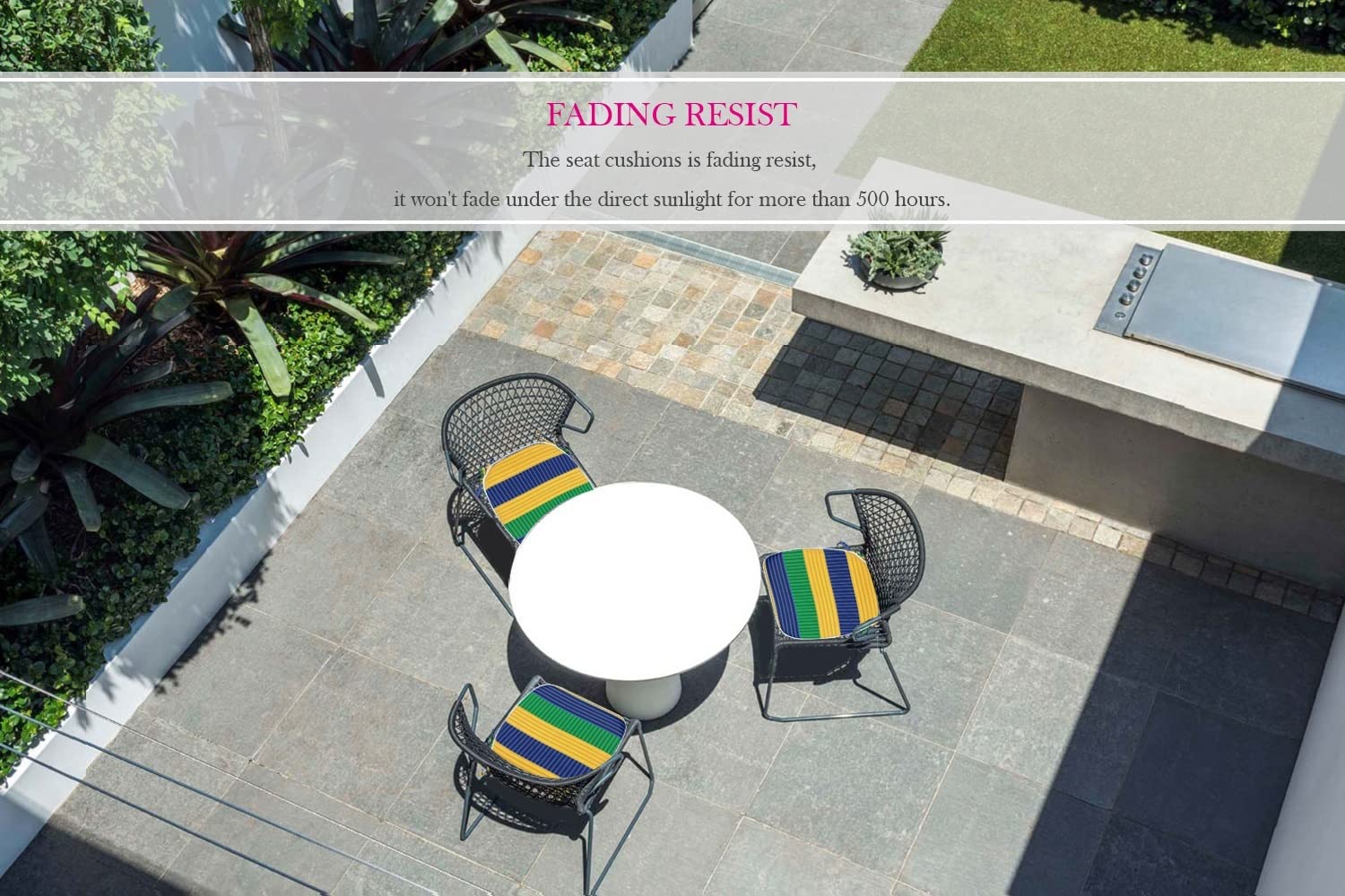 Outdoor Seat Cushions Set of 4 - 16x17 Inch Green Stripe U-Shaped Patio Chair Cushions with Ties - Waterproof Garden Furniture Cushions for Patio, Deck, Poolside & Home Office Use