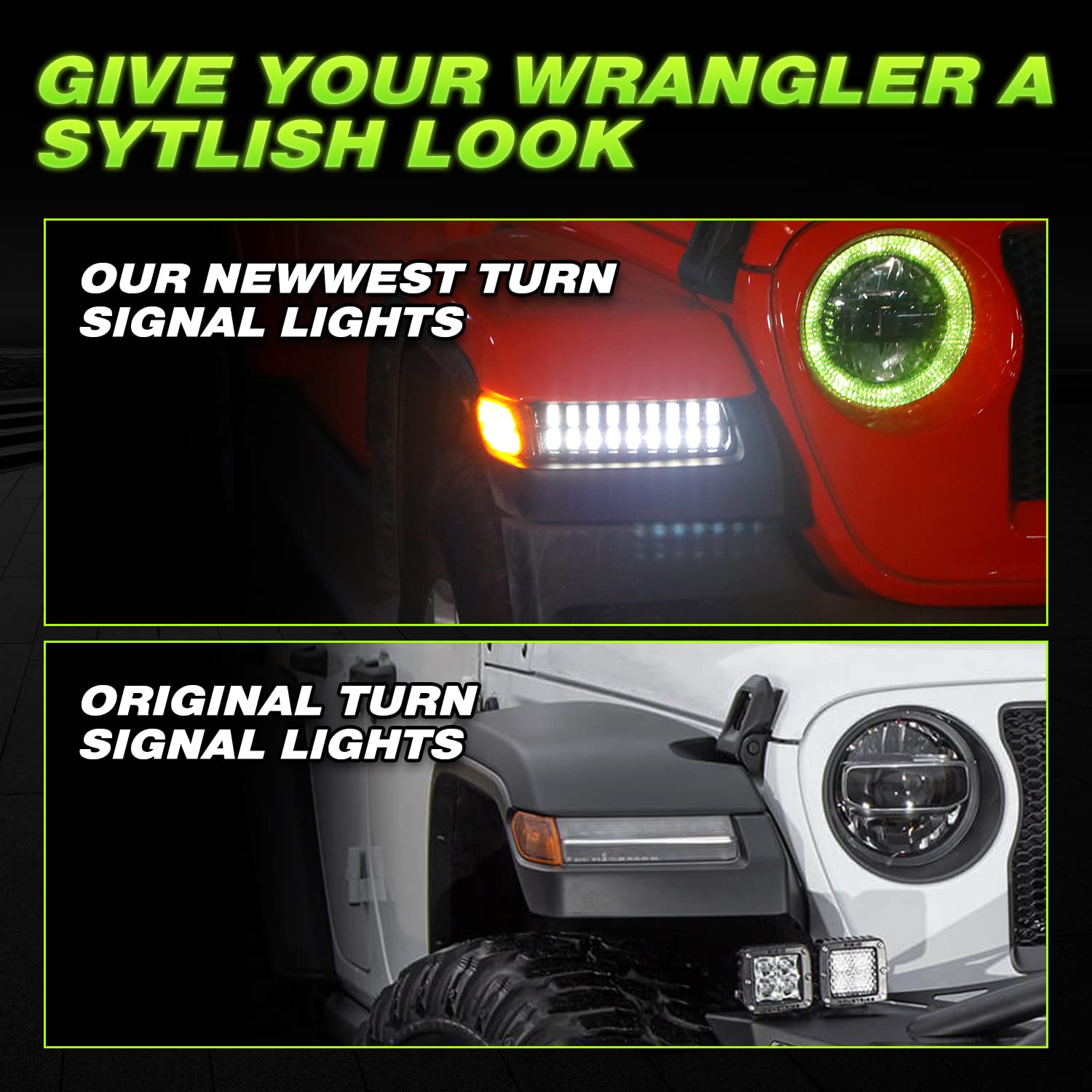 Upgraded LED Smoke Turn Signal Lights with DRL & Side Markers for Jeep Wrangler JL (2018-2023) - Compatible with Sahara, Rubicon & High Altitude Models | Enhanced Visibility & Style for Off-Road Adventures