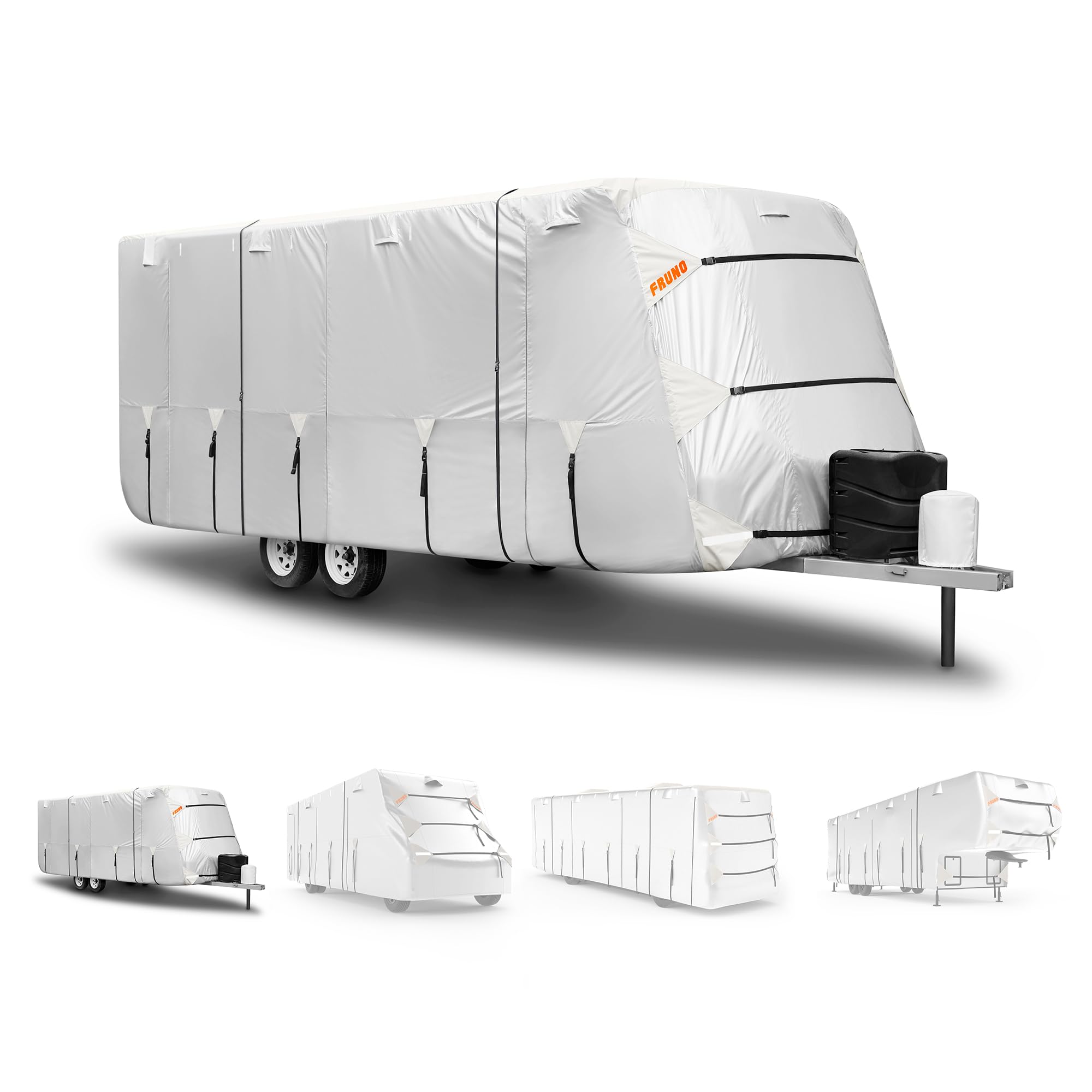 22'-24' Oxford Fabric RV Travel Trailer Cover - Waterproof, UV Resistant, Rip-Proof Camper Cover with Jack Cover, 4 Tire Covers & Gutter Covers - Winter Snow Protection for Outdoor Storage & Camping