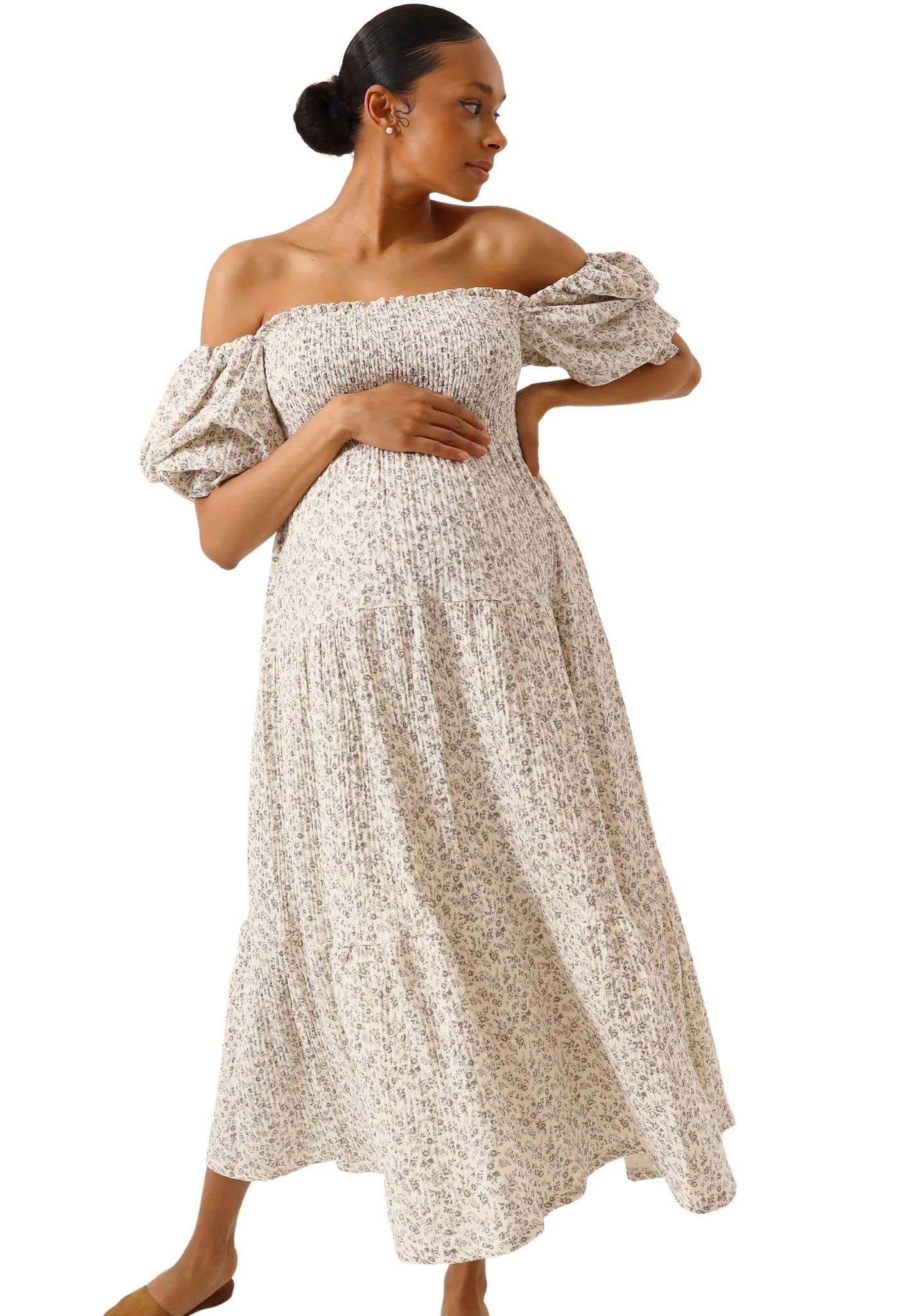 Women's Cotton Modal Kiko Maternity Dress - Floral Maxi Pregnancy Gown for Baby Shower, Nursing & Everyday Comfort | Soft Breathable Fabric for Expecting Mothers