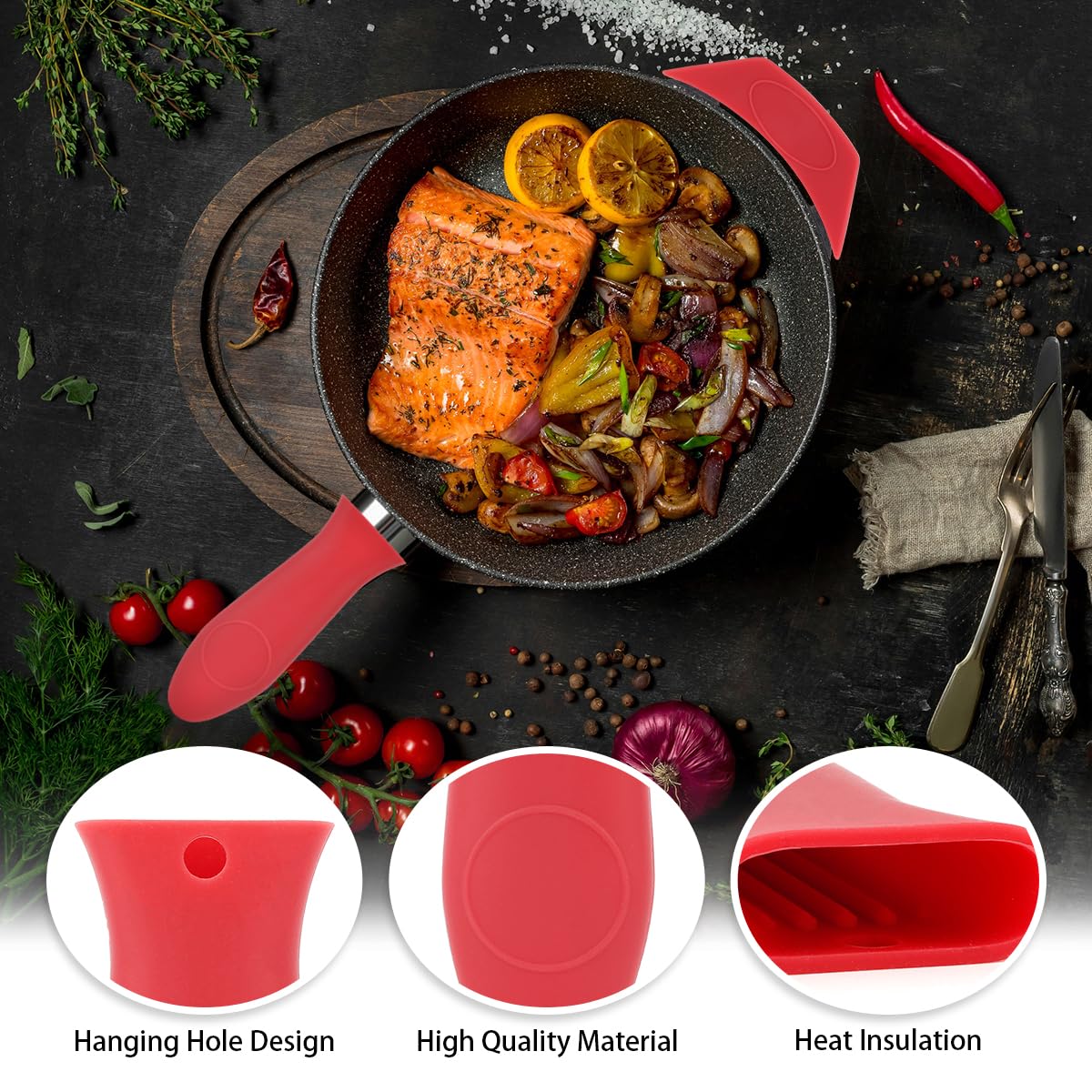 Heat Resistant Silicone Pot Handle Covers (2-Pack) - Cast Iron Skillet Handle Protectors for Frying Pans, Griddles & Cookware - Perfect for Stovetop Cooking, Grilling & Kitchen Safety
