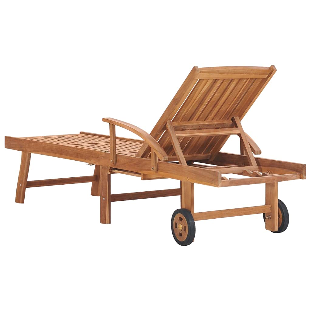vidaXL Solid Acacia Wood Sun Lounger with Gray Cushion - Outdoor Chaise Lounge, Wooden Sunbed, Daybed for Patio, Poolside & Garden Relaxation