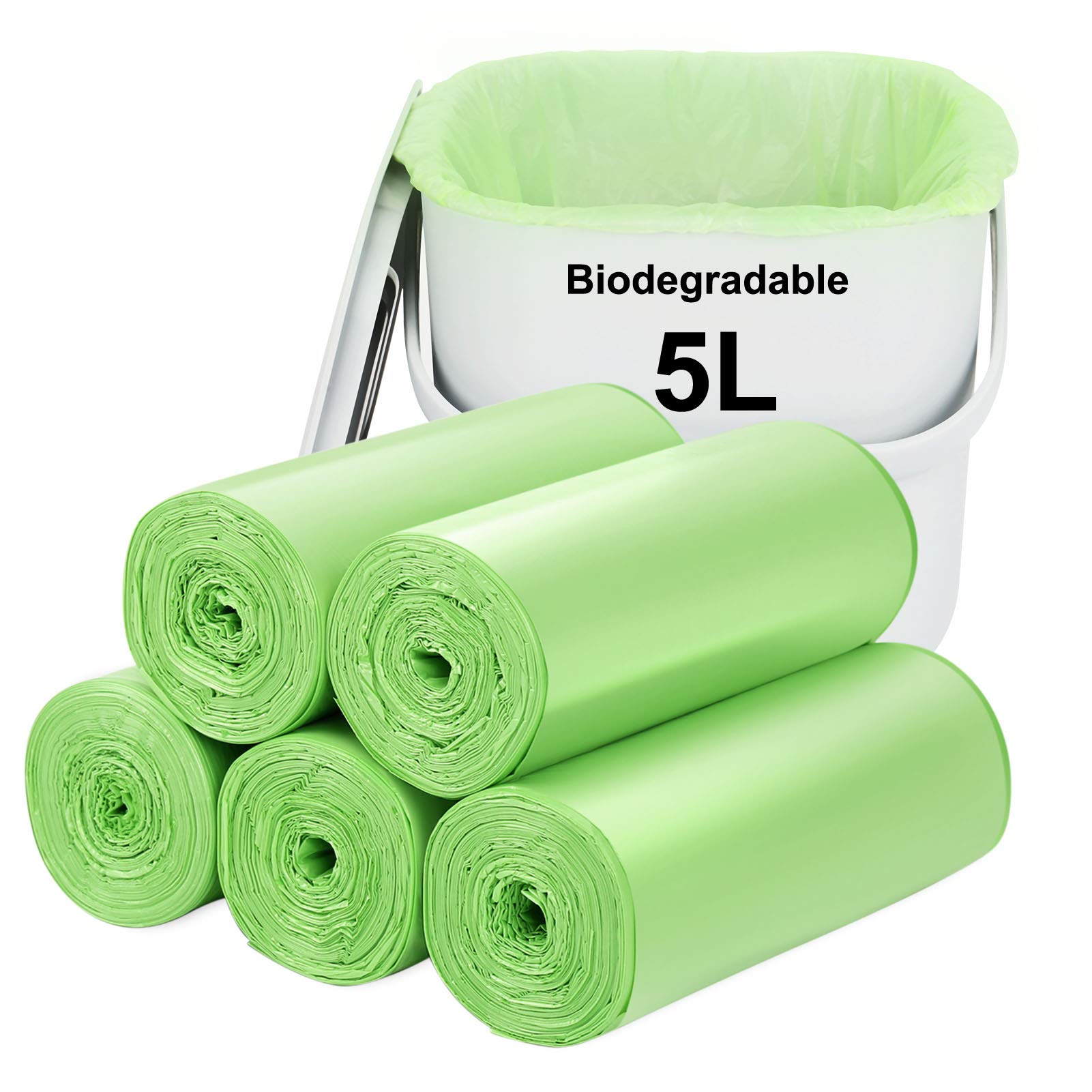 1.2 Gallon (5L) Biodegradable Trash Bags - 120PCS Small Kitchen Garbage Bags | Strong, Durable & Thickened Compostable Liners for Waste Baskets, Food Scraps & Home Use | Perfect for Office, Bathroom & Pet Waste Disposal