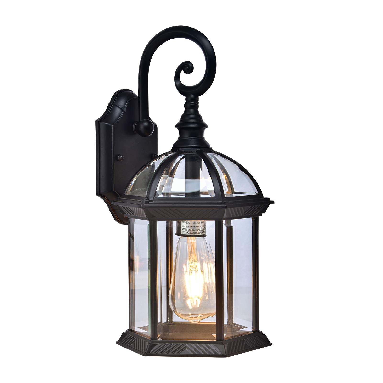 Waterproof Black Outdoor Wall Light Fixture with Clear Glass Shade - Rust-Resistant Porch Lighting for House Exterior, Yard, Patio & Garden - Perfect for Evening Ambiance and Home Security (Bulb Not Included)