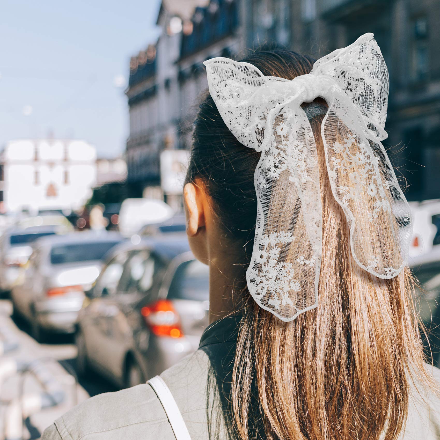 PAGOW 3PCS Lace Bow Hair Clips - Korean Style Floral Hair Barrettes for Women & Girls | Handmade Hair Accessories in White, Black, Beige | Perfect for Weddings, Parties & Daily Styling