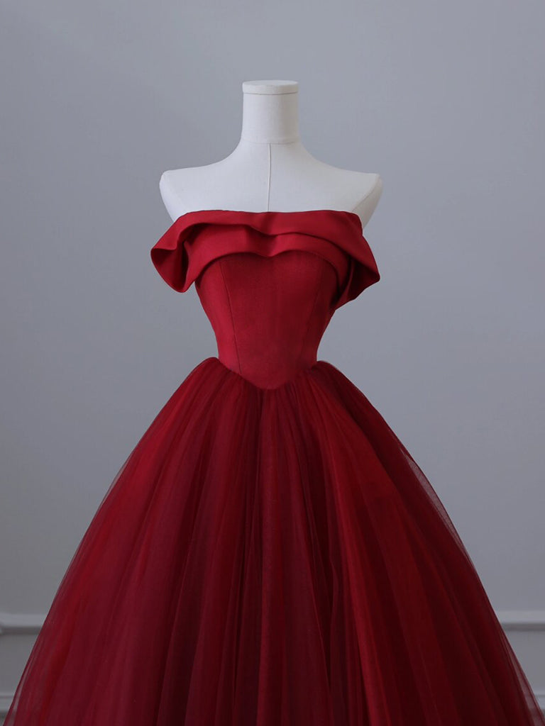 Elegant Burgundy A-Line Tulle Long Prom Dress for Women - Perfect for Formal Dances, Evening Galas & Special Occasions