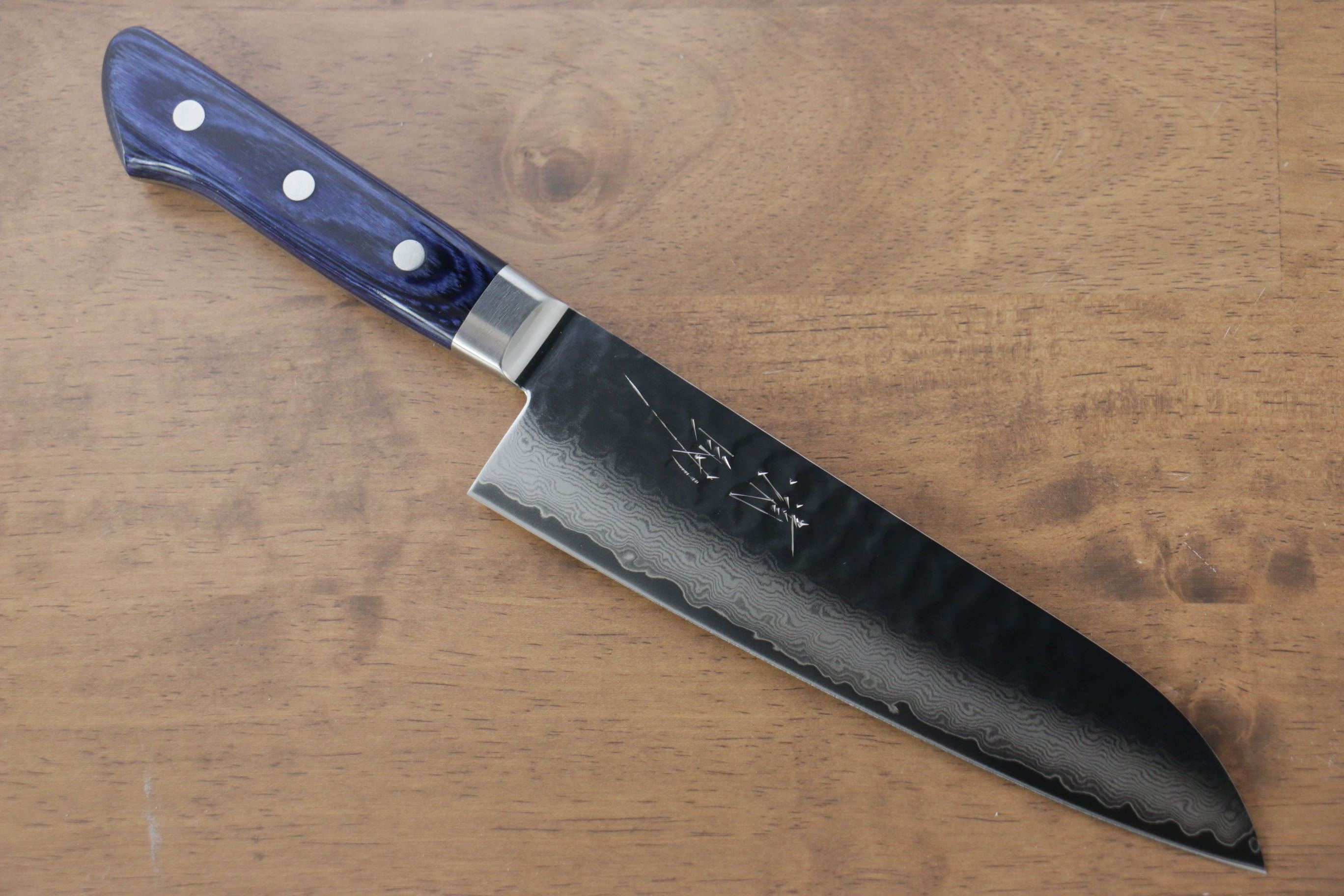Premium Seisuke Seiun VG10 33-Layer Damascus Santoku Knife 180mm with Blue Pakka Wood Handle - Perfect for Slicing, Dicing & Chopping Vegetables, Meat & Fish - Ideal for Home Chefs & Professional Kitchens