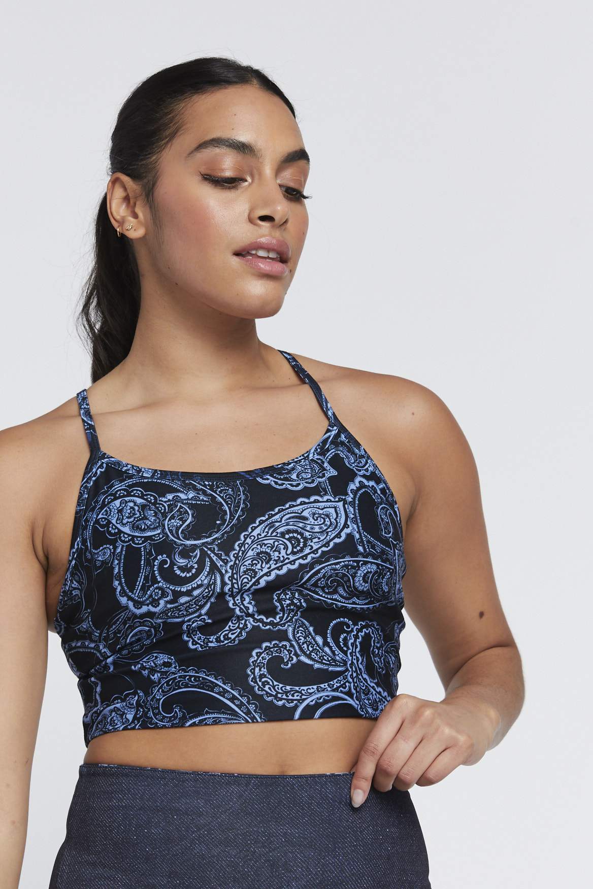 Avery Cropped Tank Top - Sky Blue Paisley Print Women's Casual Summer T-Shirt | Perfect for Beach, Yoga & Everyday Wear