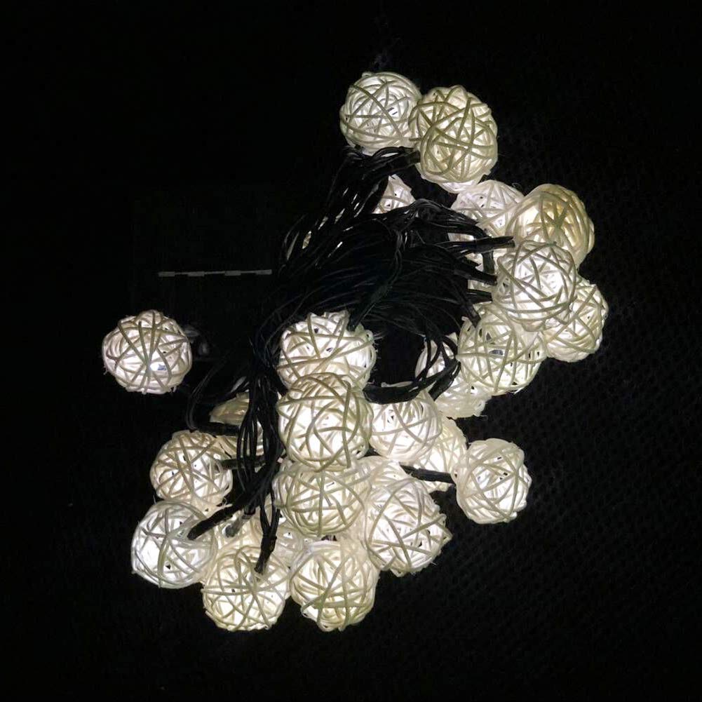 Solar Powered Fairy String Lights - 20FT 30LED Waterproof Rattan Ball Lights for Outdoor Garden, Indoor Christmas Party Decor | Perfect for Patio, Wedding, Backyard, Holiday & Home Decoration (White)