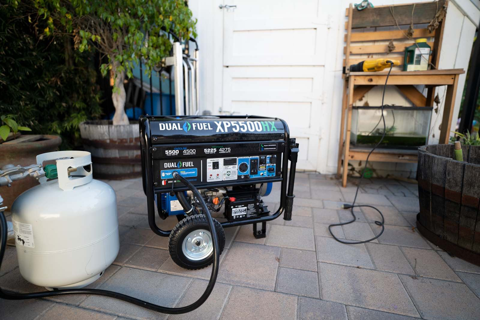 5500W Dual Fuel Portable Generator with CO Alert - Gas & Propane Powered for Camping, RV, Home Backup & Emergency Power