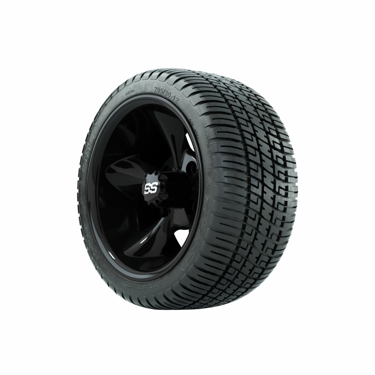 GTW 12 Inch Golf Cart Wheels and Tires Combo Set of 4 - Godfather Gloss Black Wheels with 205/30-12 (17