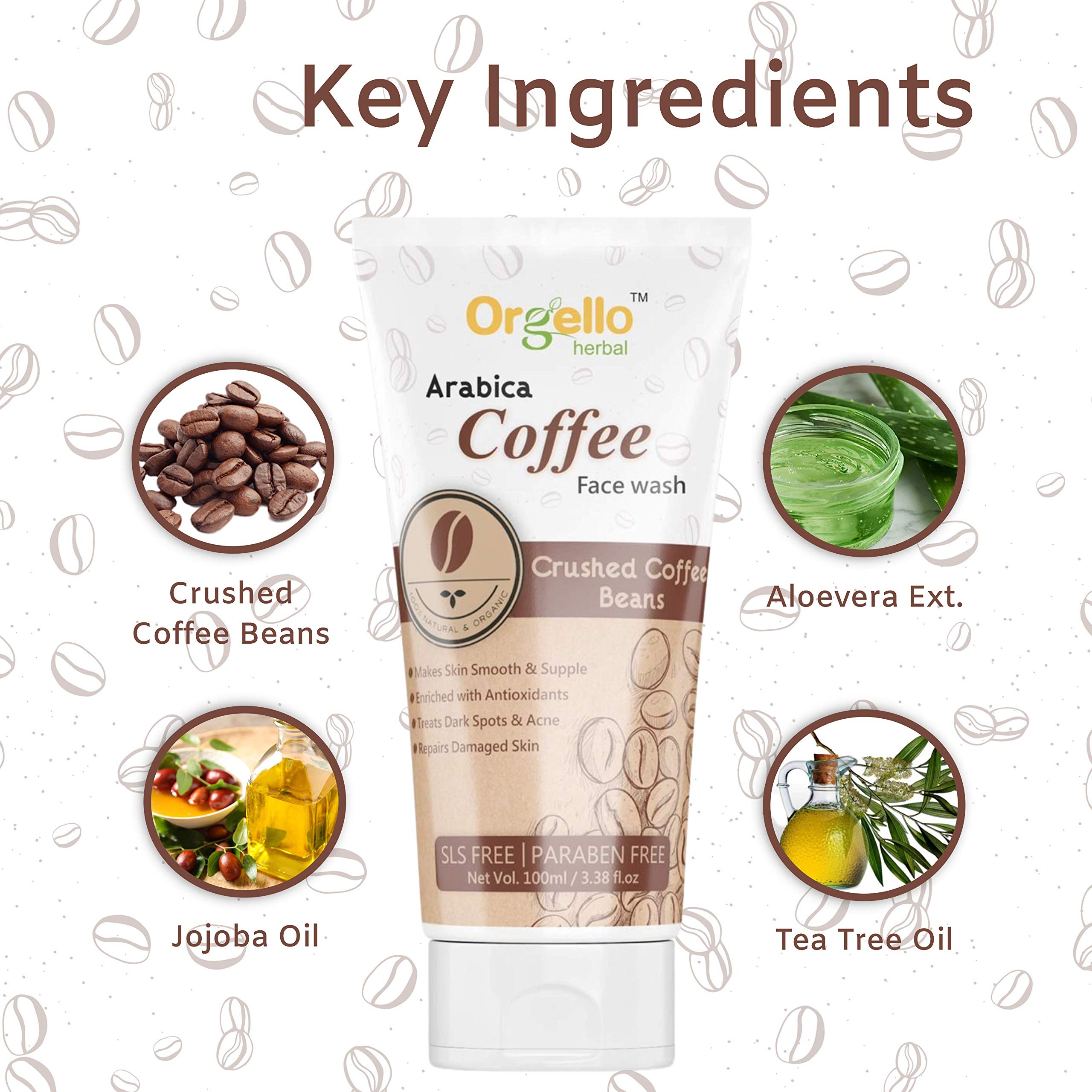 Orgello Coffee Face Wash 100gm - Natural Exfoliating Cleanser for Acne & Blackheads - Perfect for Morning Skincare Routine