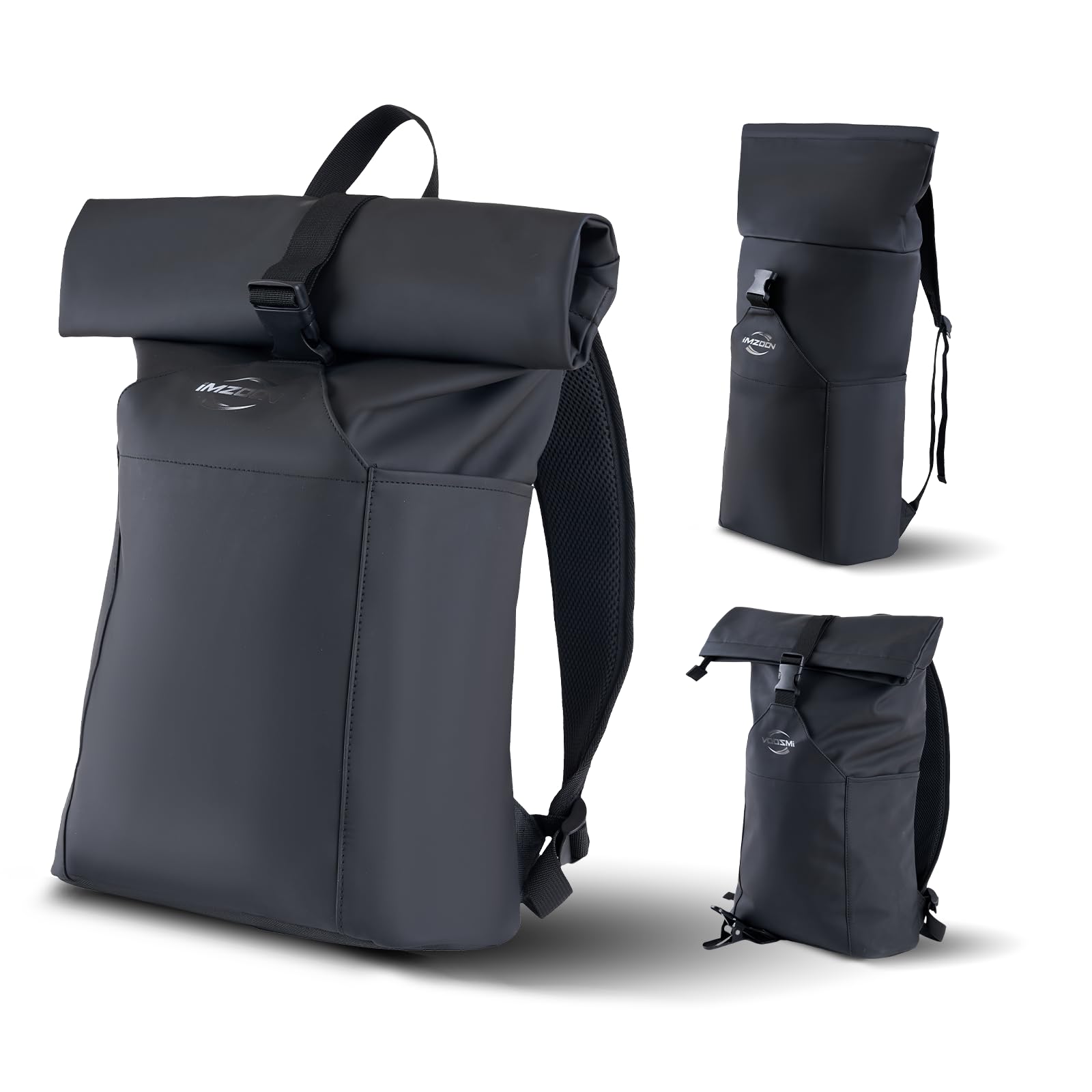 Waterproof Rolltop Backpack for Men & Women - Lightweight PU Laptop Backpack Fits 16 Inch Notebook, 23L Large Capacity Adjustable for Travel, Sports, Work, University, Camping & School - Black